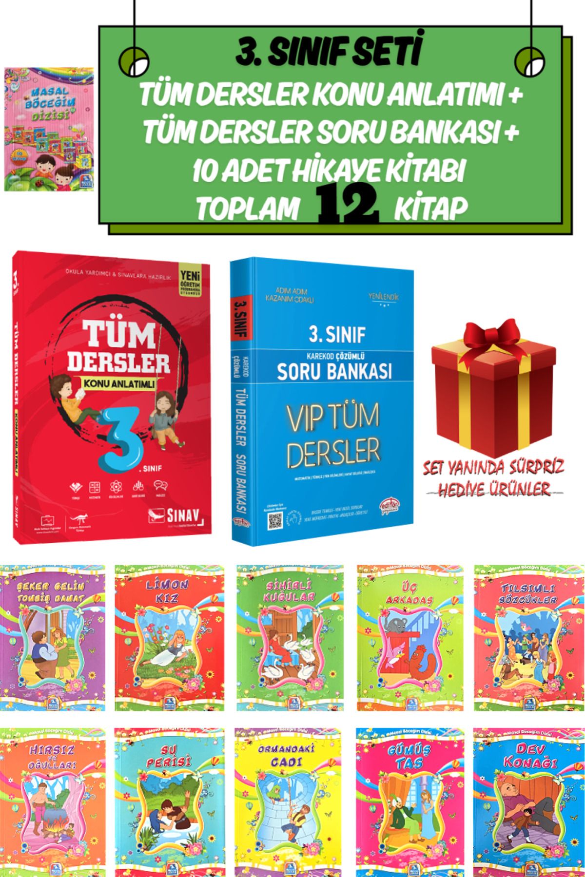 Sınav Yayınları 3. Sınıf Seti (Toplam 12 Kitap): Tüm Dersler Konu Anlatımı+Soru Bankası+10 Adet Hikaye Kitabı+Hediye
