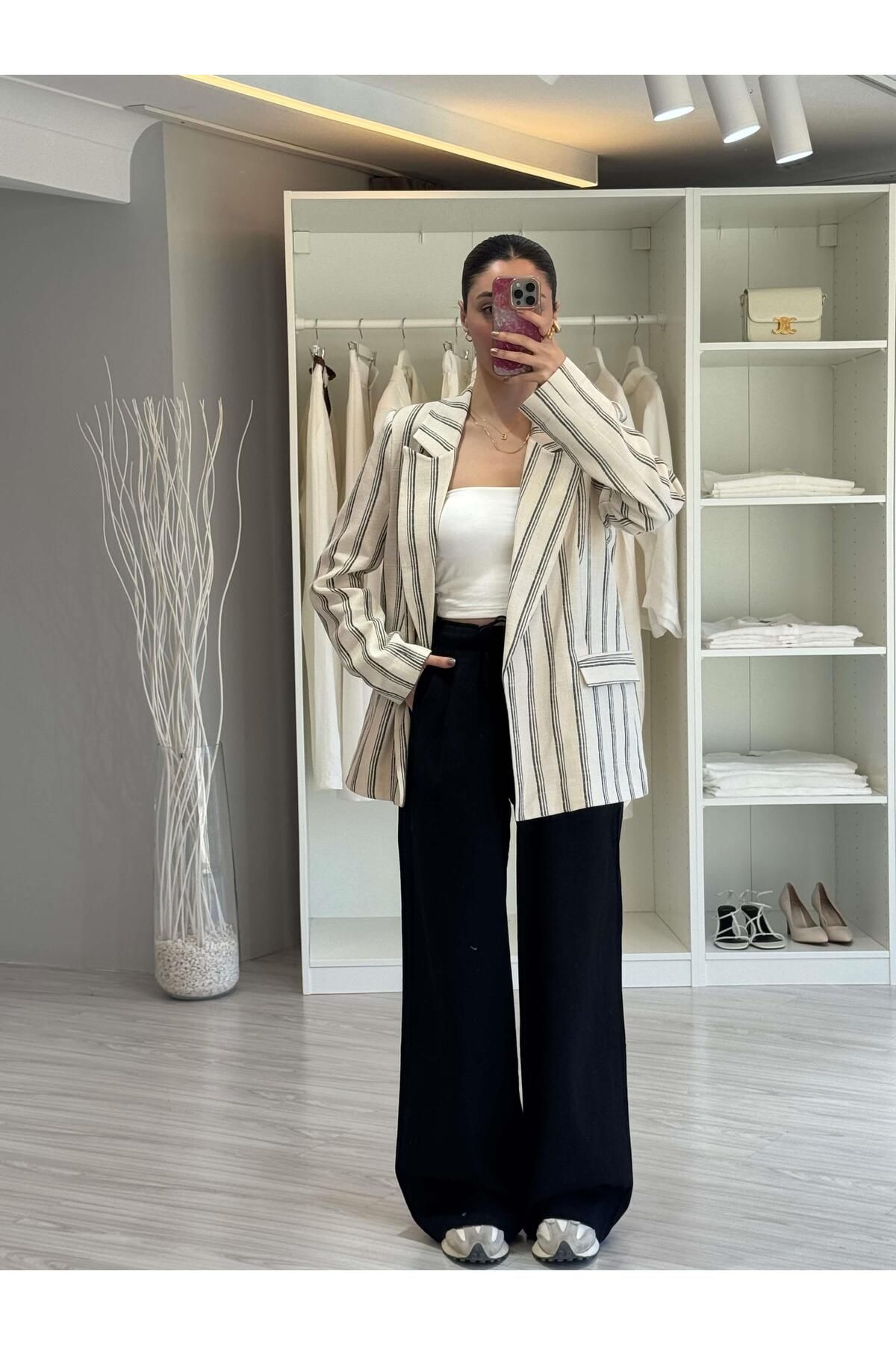 LUUNA STORE Geniş Çizgili Ceket