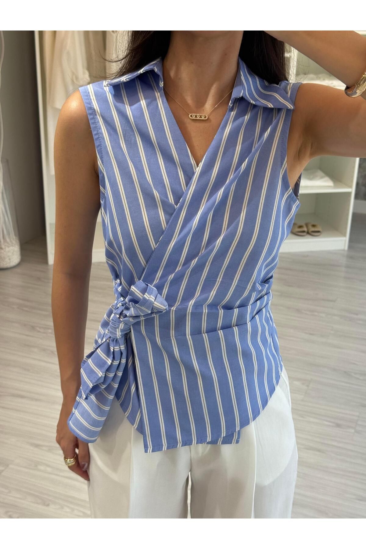 LUUNA STORE BAĞLAMA DETAYLI GÖMLEK - MAVİ