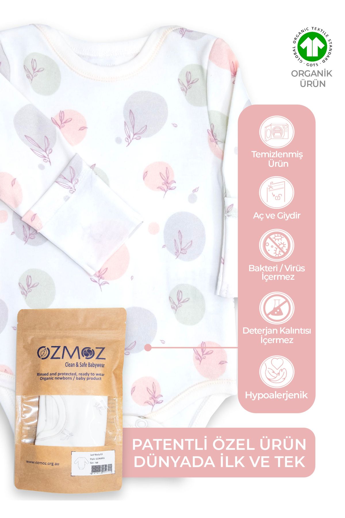 Ozmoz By Mukadder Özden Clean&Safe Organik Steril Temizlenmiş Unisex Bebek Body