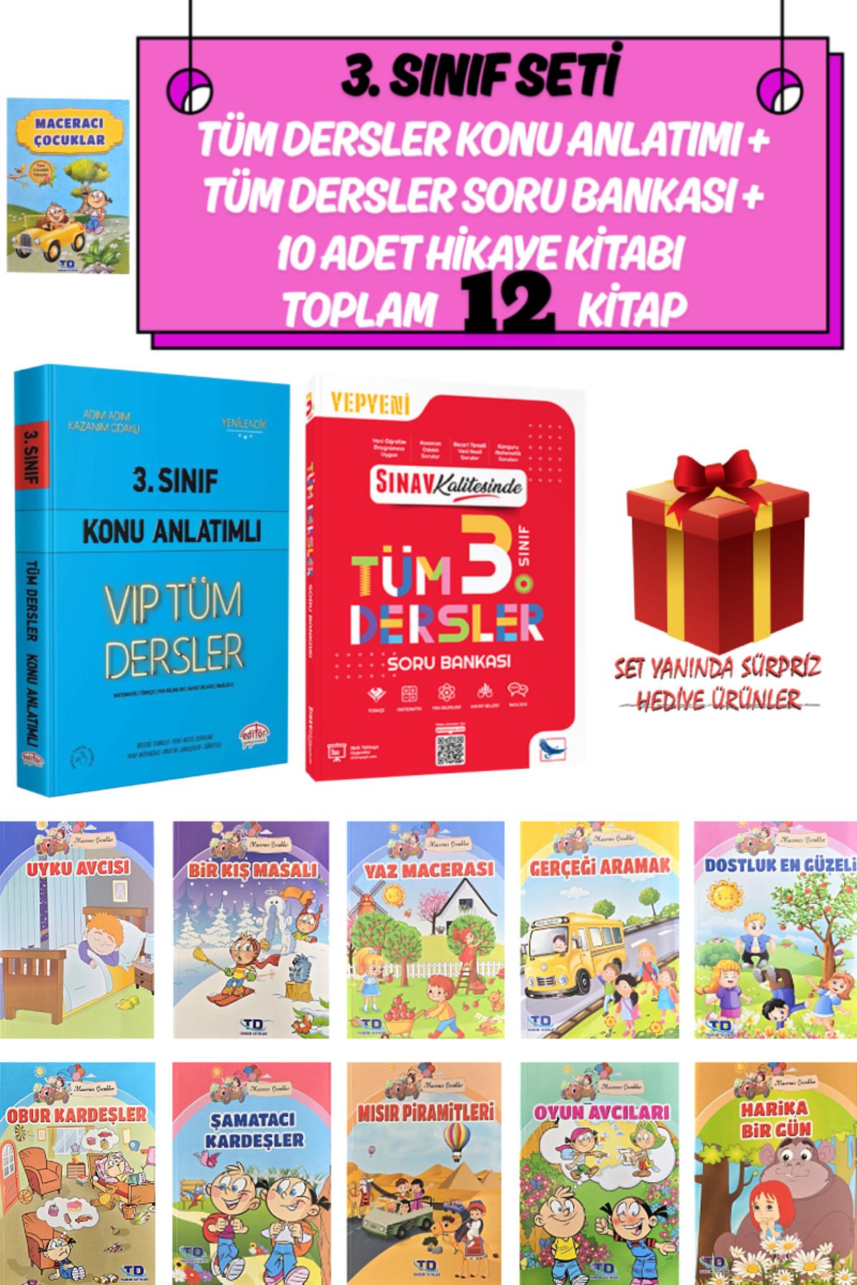 Editör Yayınevi 3. Sınıf Seti (Toplam 12 Kitap): Tüm Dersler Konu Anlatımı+Soru Bankası+10 Adet Hikaye Kitabı+Hediye