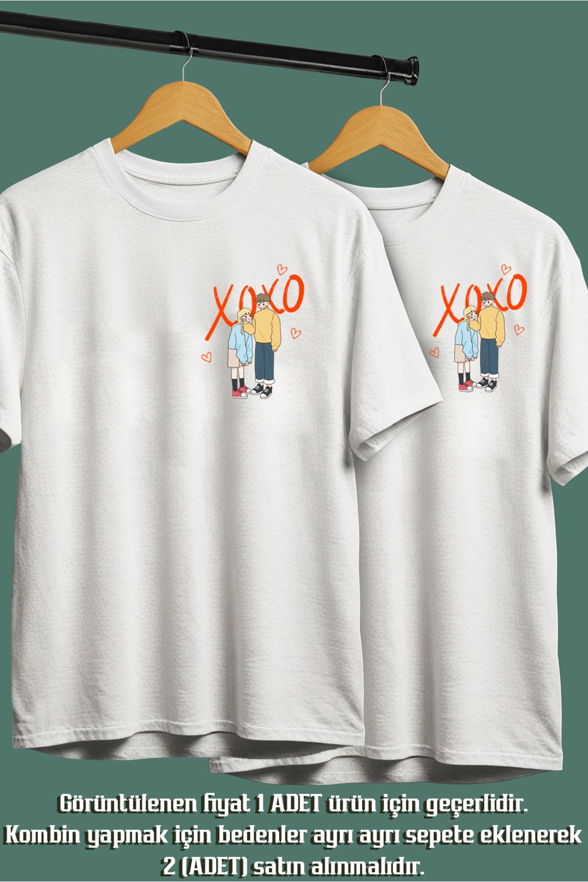 VİZYON İKRA Karikatür Sevgililer Baskılı Unisex Sevgili Eş,Çift Kombini Eşe, Sevgiliye Hediye T-shirt/Tişört