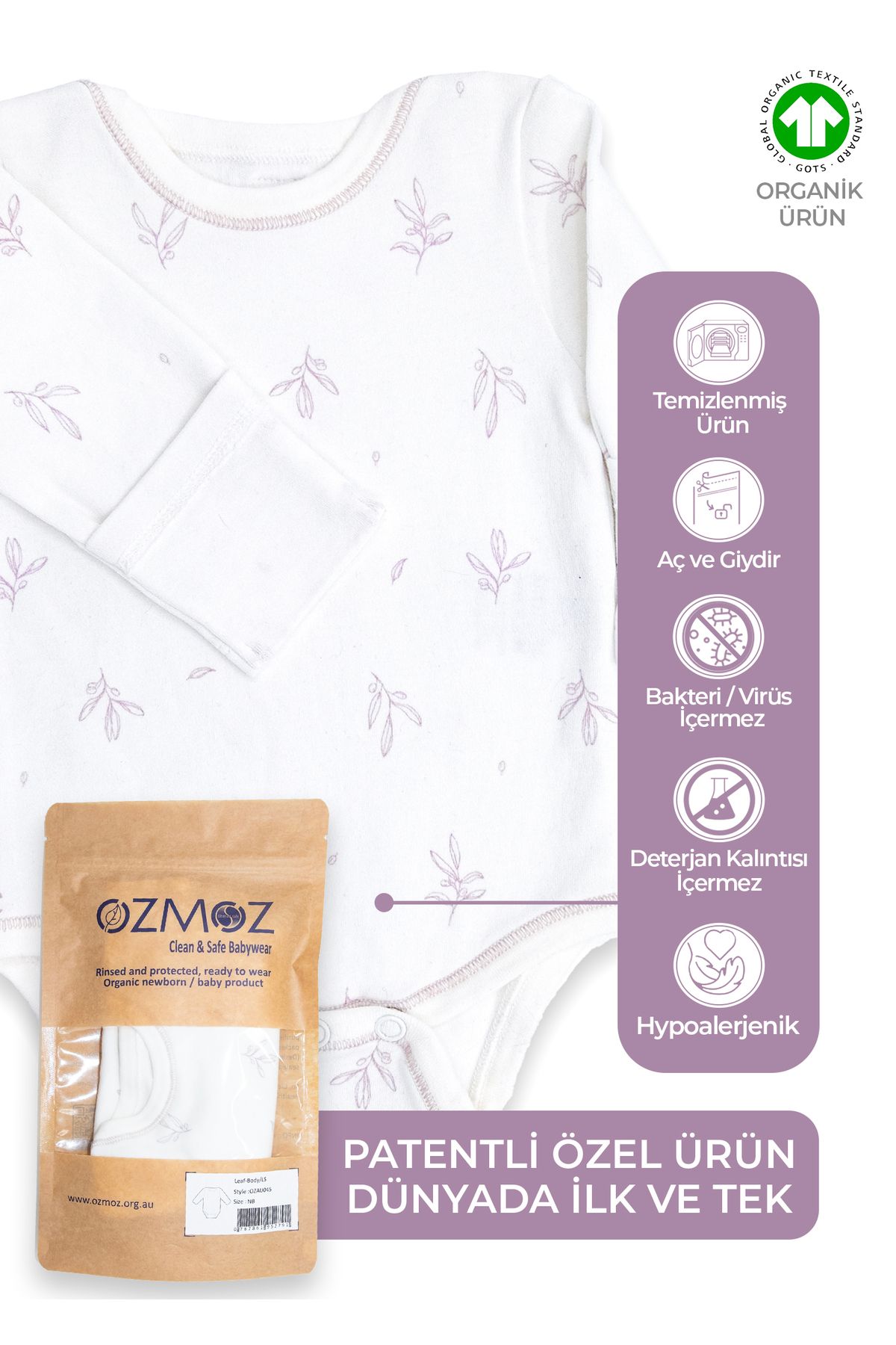 Ozmoz By Mukadder Özden Clean&Safe Organik Steril Temizlenmiş Unisex Bebek Body