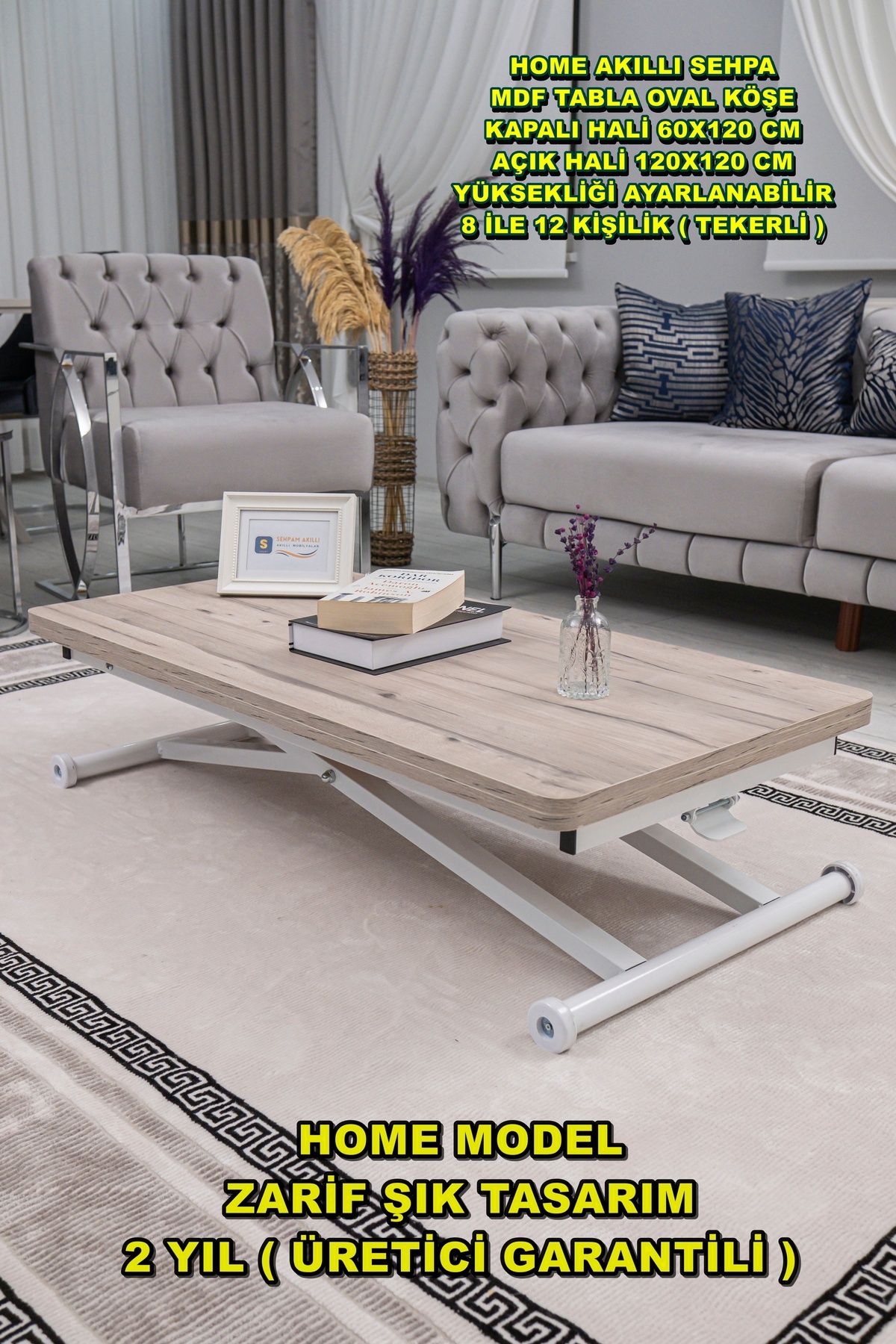 SEHPAM AKILLI Akıllı Sehpa Home Üst Tabla Mdf Floransa Alt Mekanizma Beyaz Renk