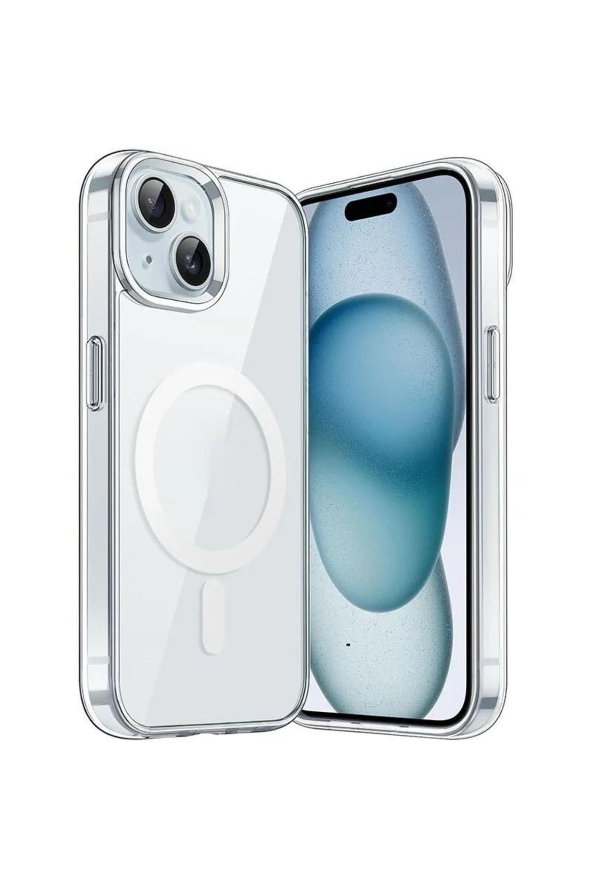 Store Apple iPhone 15 Uyumlu Kılıf Magsafe Wireless Kablosuz Şarj Destekli Sert Şeffaf Darbe Emici Kapak
