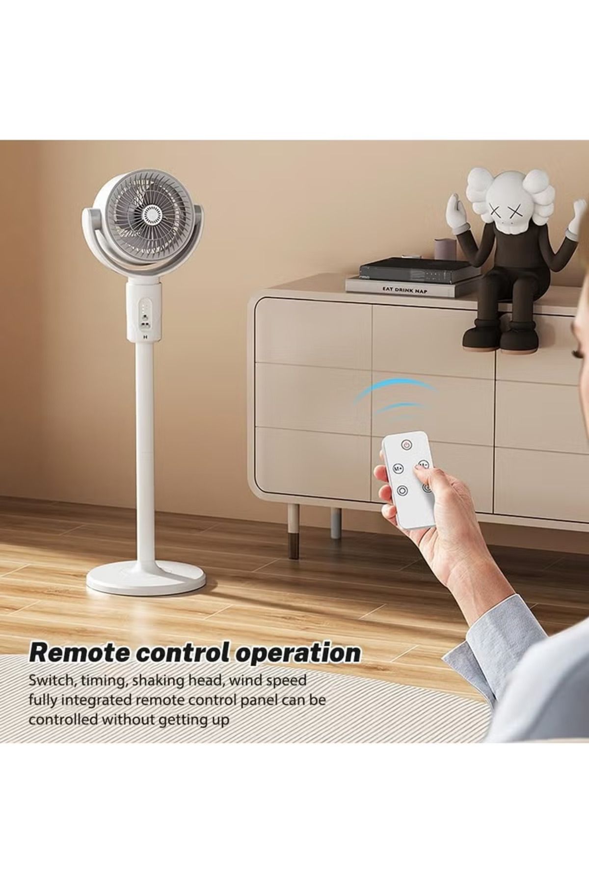 Denx-Portable Oscillating Fan with Remote Control, Timer, Fine Mist, 5 Speeds, Foldable DX2607 6