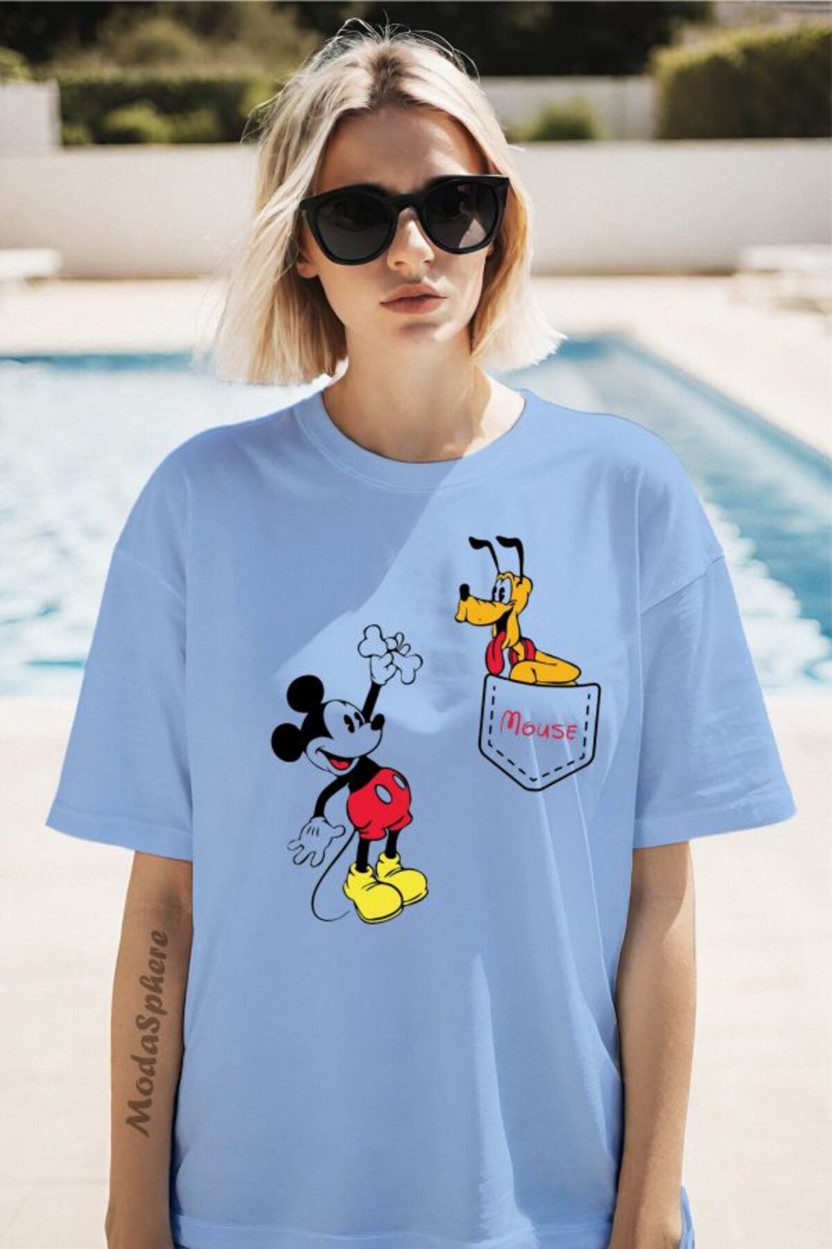 ModaSphere MICKEY Baskılı Cep Görselli Unisex Oversize Tişört
