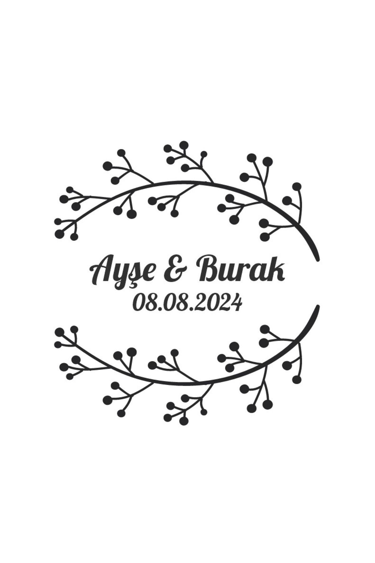Reysa Tasarım Çam Yapraklı ve Çiçekli Kare Etiket Kına Nişan Düğün 3x3 cm özel etiket / 50 adet sticker