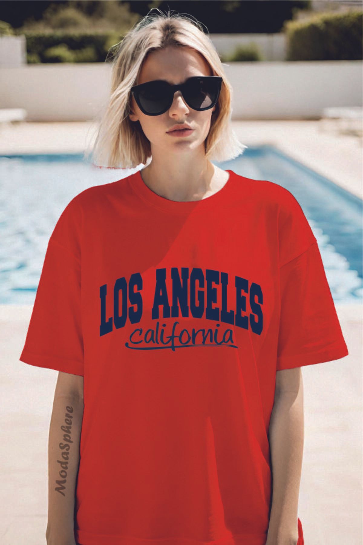 ModaSphere LOS ANGELES Baskılı Unisex Oversize Tişört