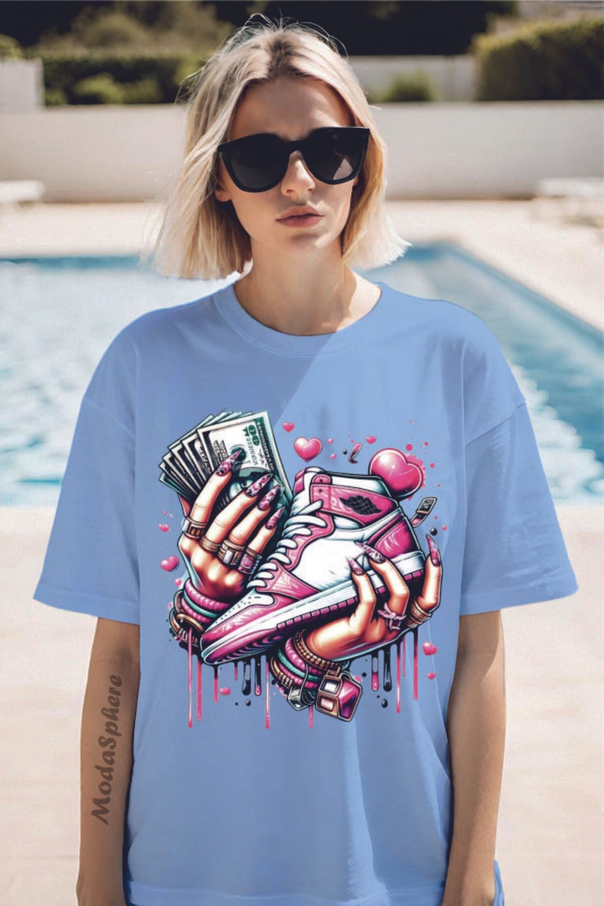 ModaSphere Para Baskılı Unisex Oversize Tişört