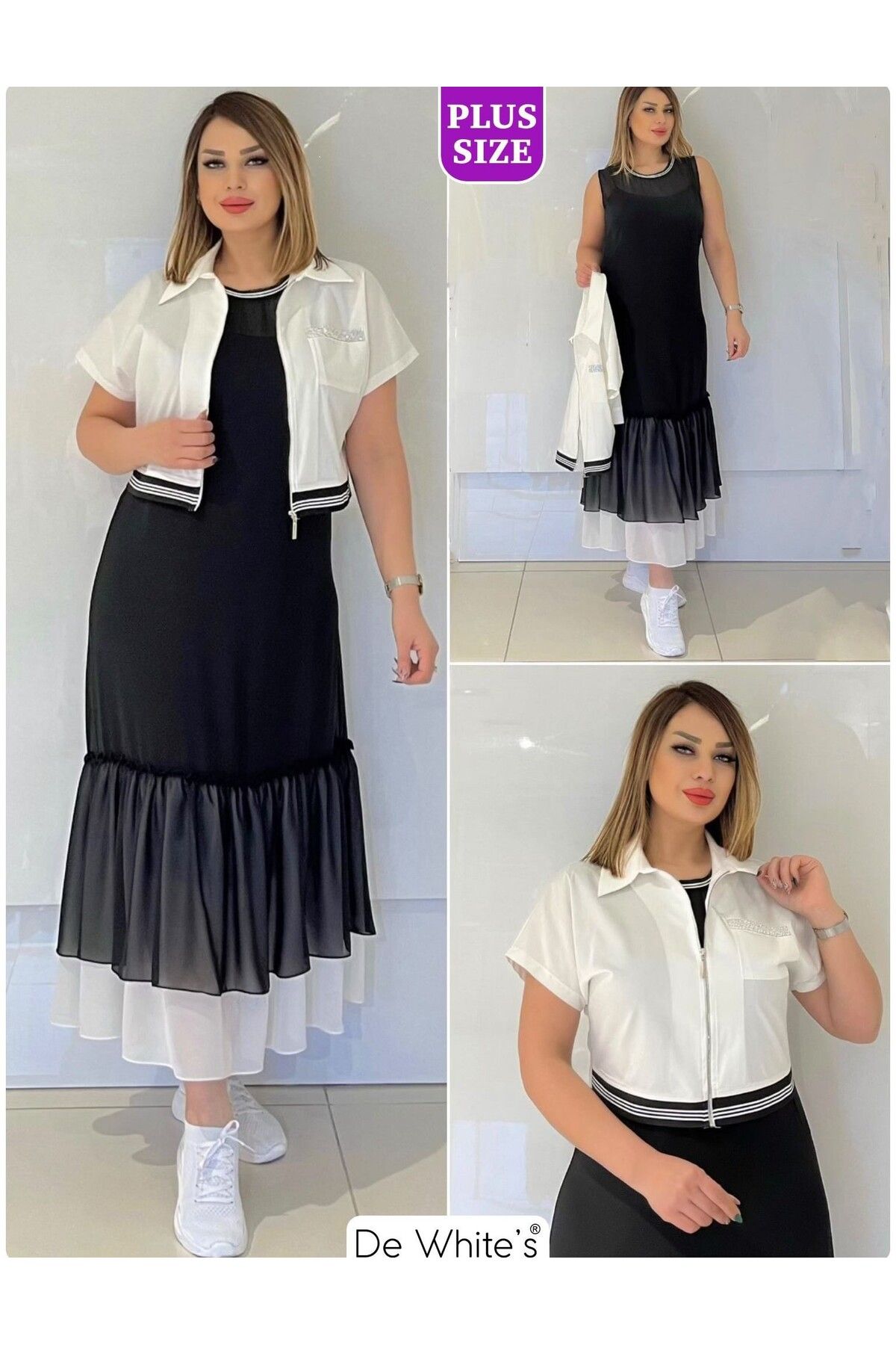 DE WHITES BÜYÜK BEDEN 2 Lİ CEKETLİ ELBİSELİ TAKIM