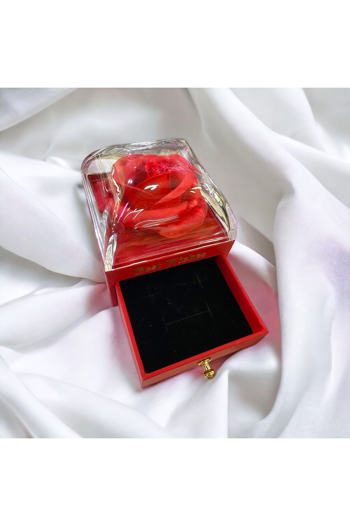 DEKORANLA Kırmızı Gül Detaylı Mini Takı ve Mücevher Organizer Kutusu