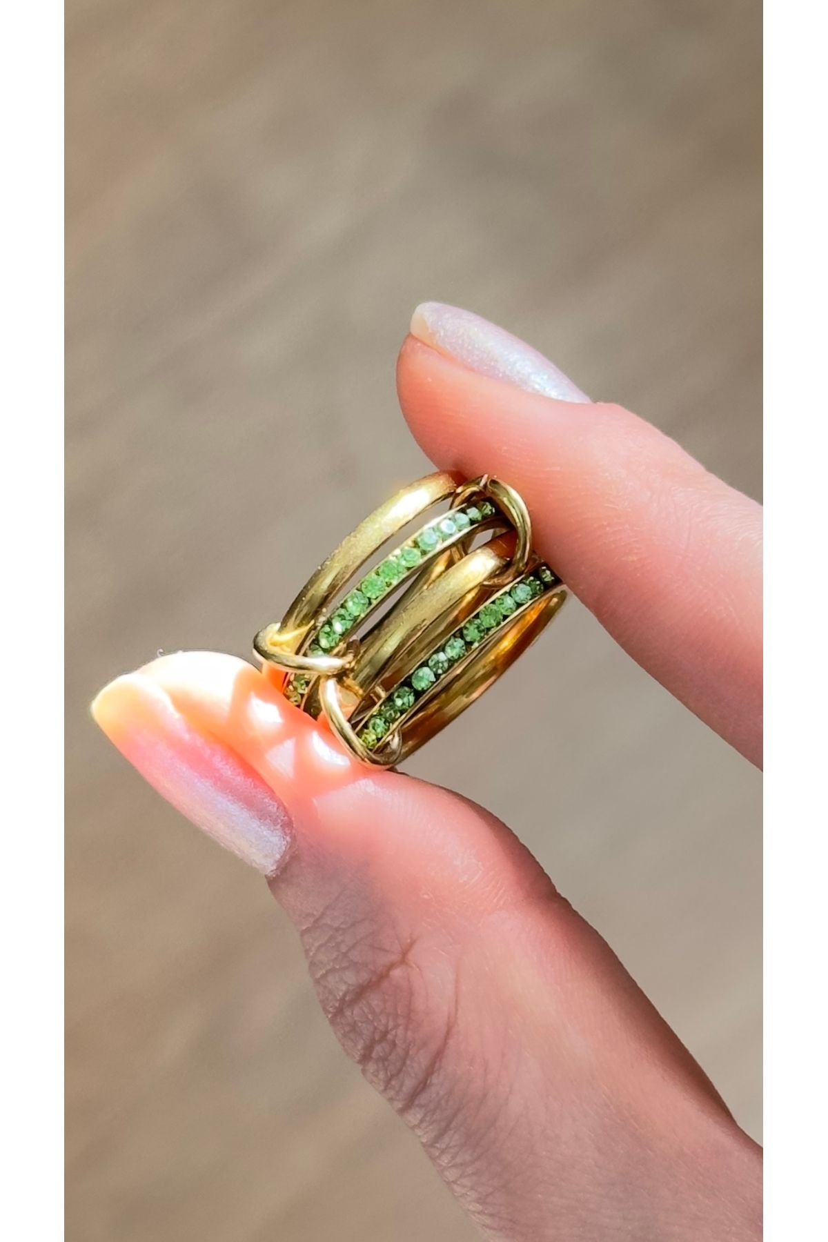 Opia JEWELRY Yeşil Taşlı 4'lü Sarmal Model Çelik Yüzük