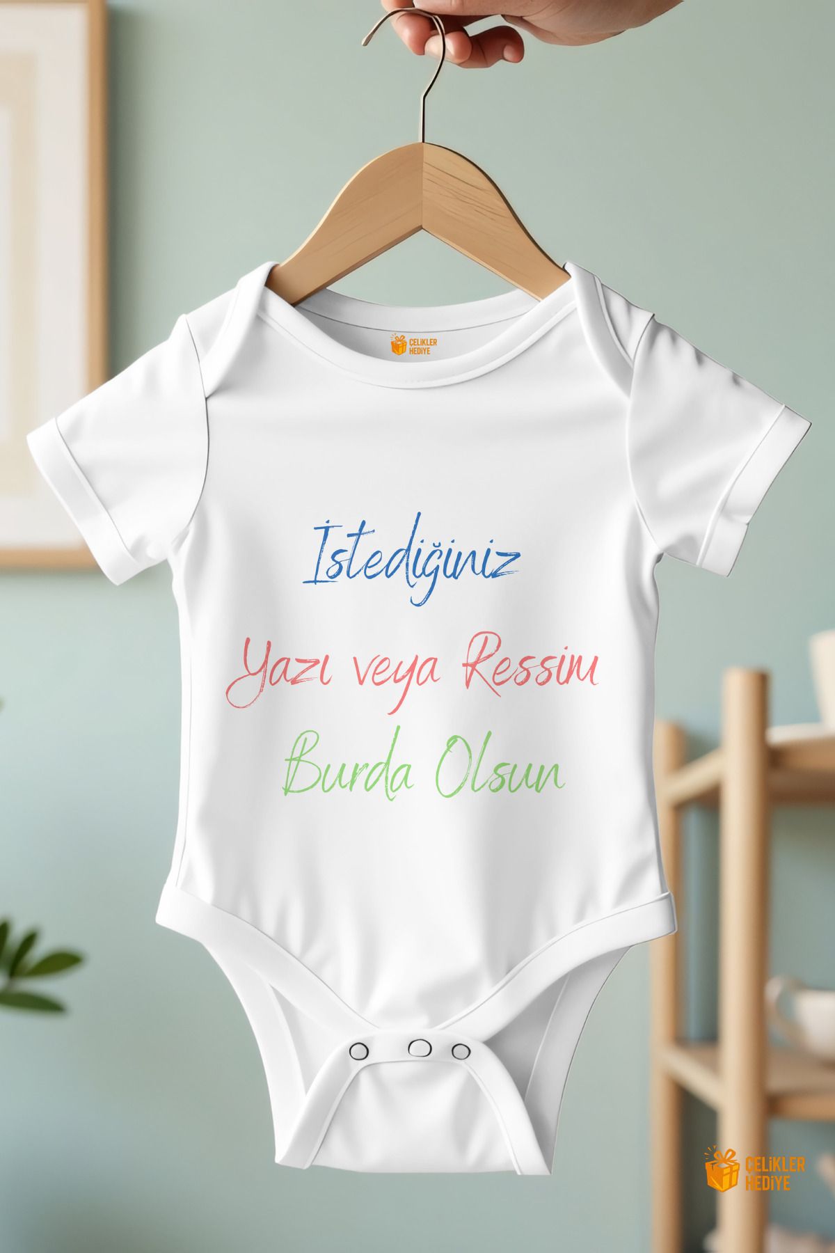 ÇELİKLER HEDİYE Kişiye Özel İsimli Fotoğraf Baskılı Zıbın Unisex Bebek %100 Pamuklu Çıtçıtlı Body Zıbın