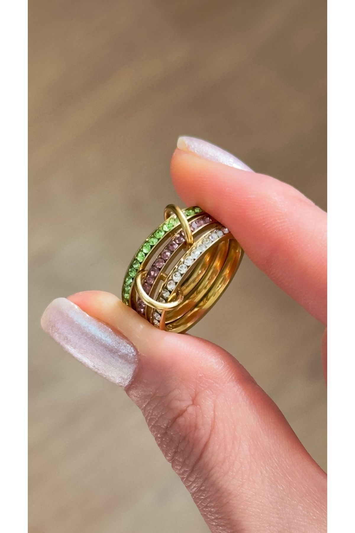 Opia JEWELRY Full Taşlı 3’lü Sarmal Model Çelik Yüzük