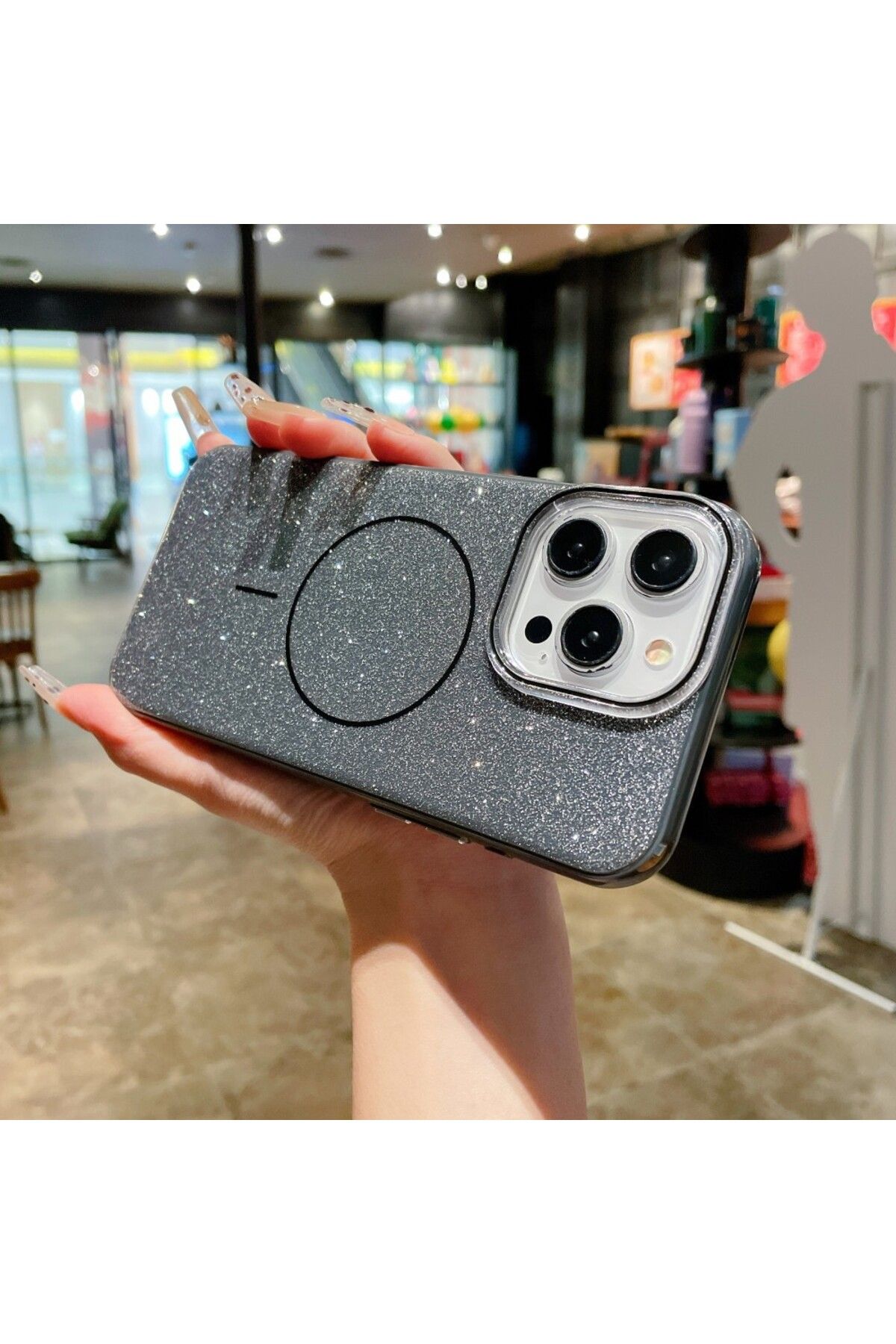 bovinox İphone 16 Plus Telefon Kılıfı Simli Parlak Işıltılı Magsafe Destekli Kılıf