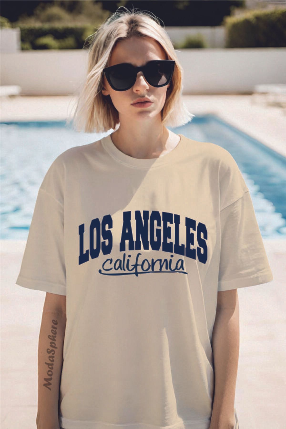 ModaSphere LOS ANGELES Baskılı Unisex Oversize Tişört