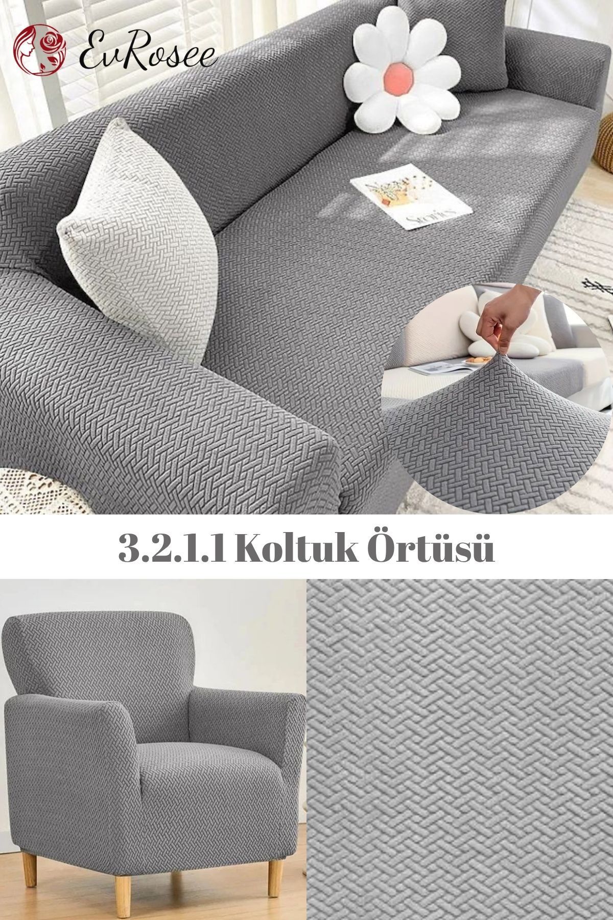 EvRosee Koltuk Kılıfı 3.2.1.1 Koltuk Örtüsü Koltuk Takımı Ev Tekstili Ürünü