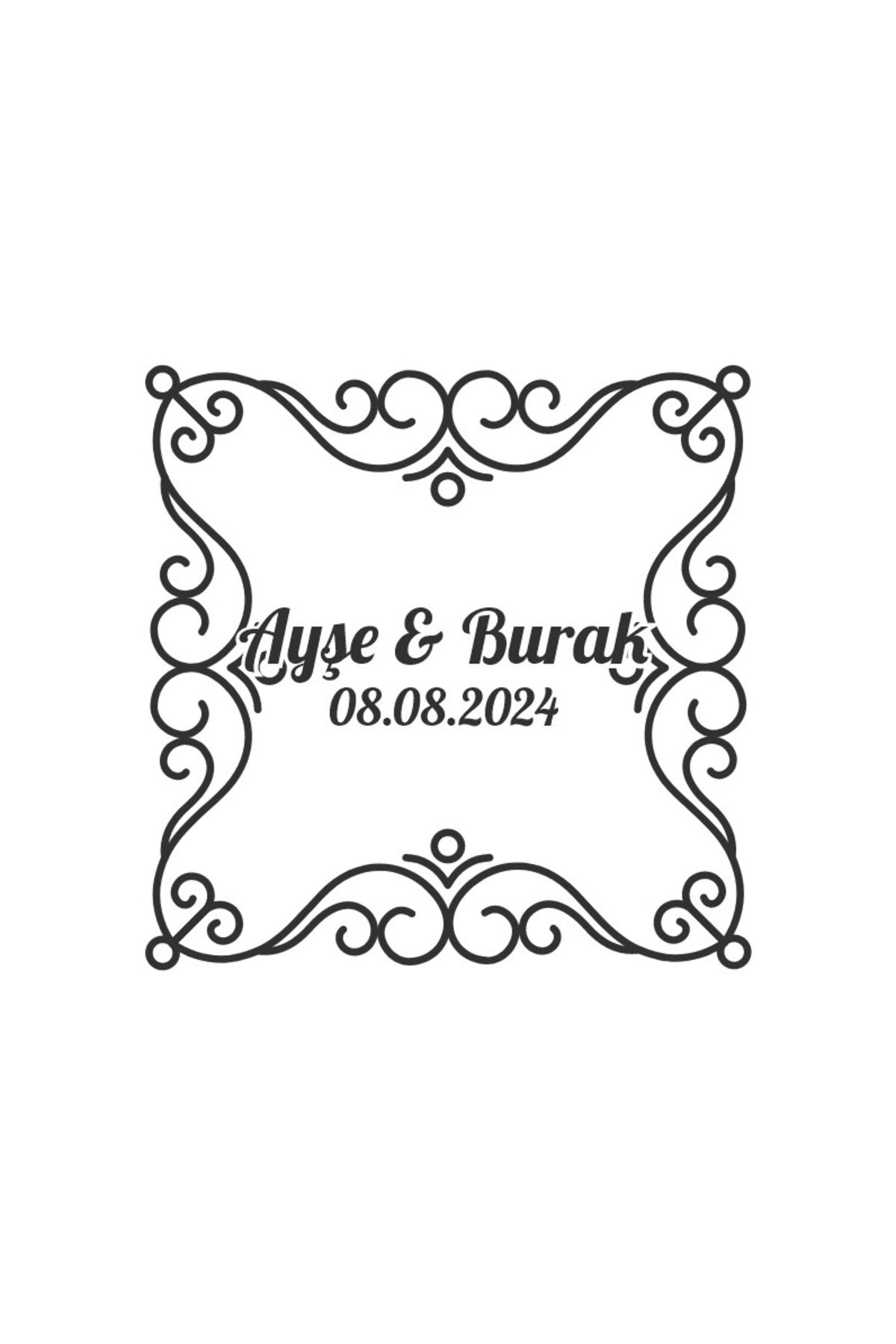 Reysa Tasarım Altın Çerçeveli Çam Çelenk Etiketi Kına Nişan Düğün 3x3 cm özel etiket / 50 adet sticker