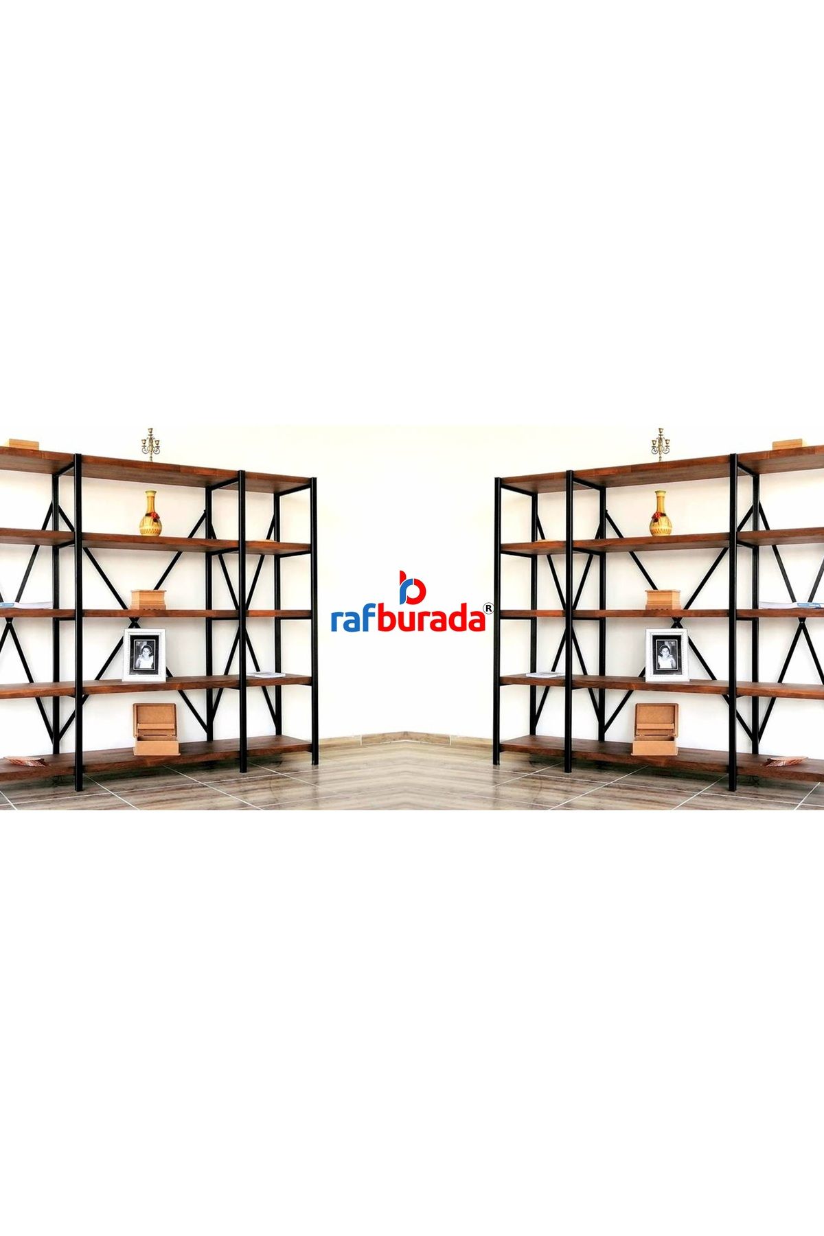 RafBurada 3 Katlı Kitaplık - Ahşap Duvar Rafı, Dekoratif Raf Meşe