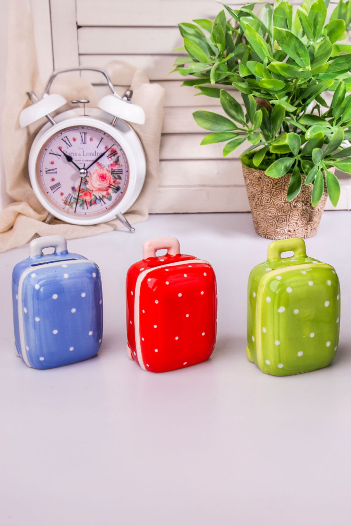 TrendDeco Mini Boy 3’lü Seramik Valiz Kumbara Seti