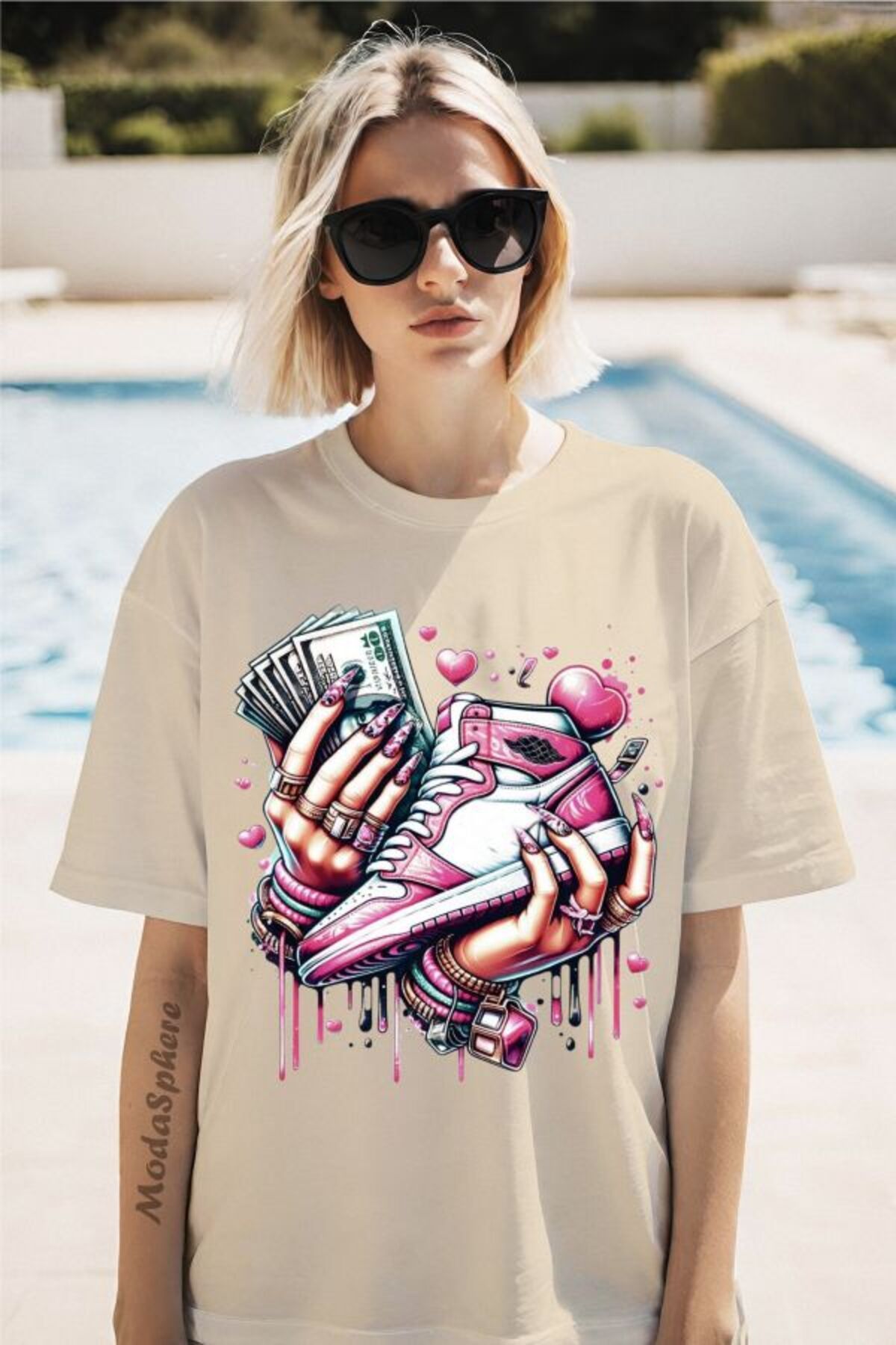 ModaSphere Para Baskılı Unisex Oversize Tişört