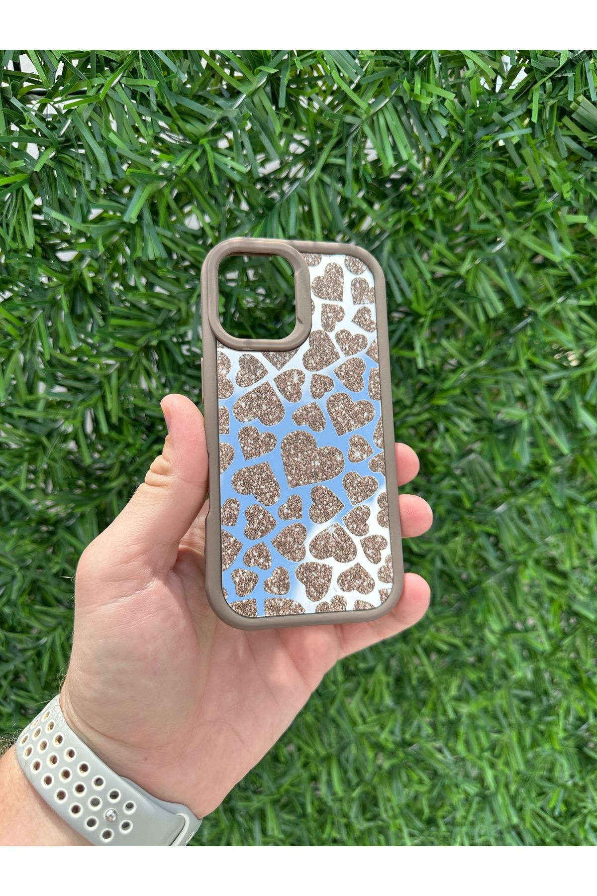YZGOLDEN Iphone 13/14 Uyumlu Aynalı Renkli Kalpli Silikon Telefon Kılıfı