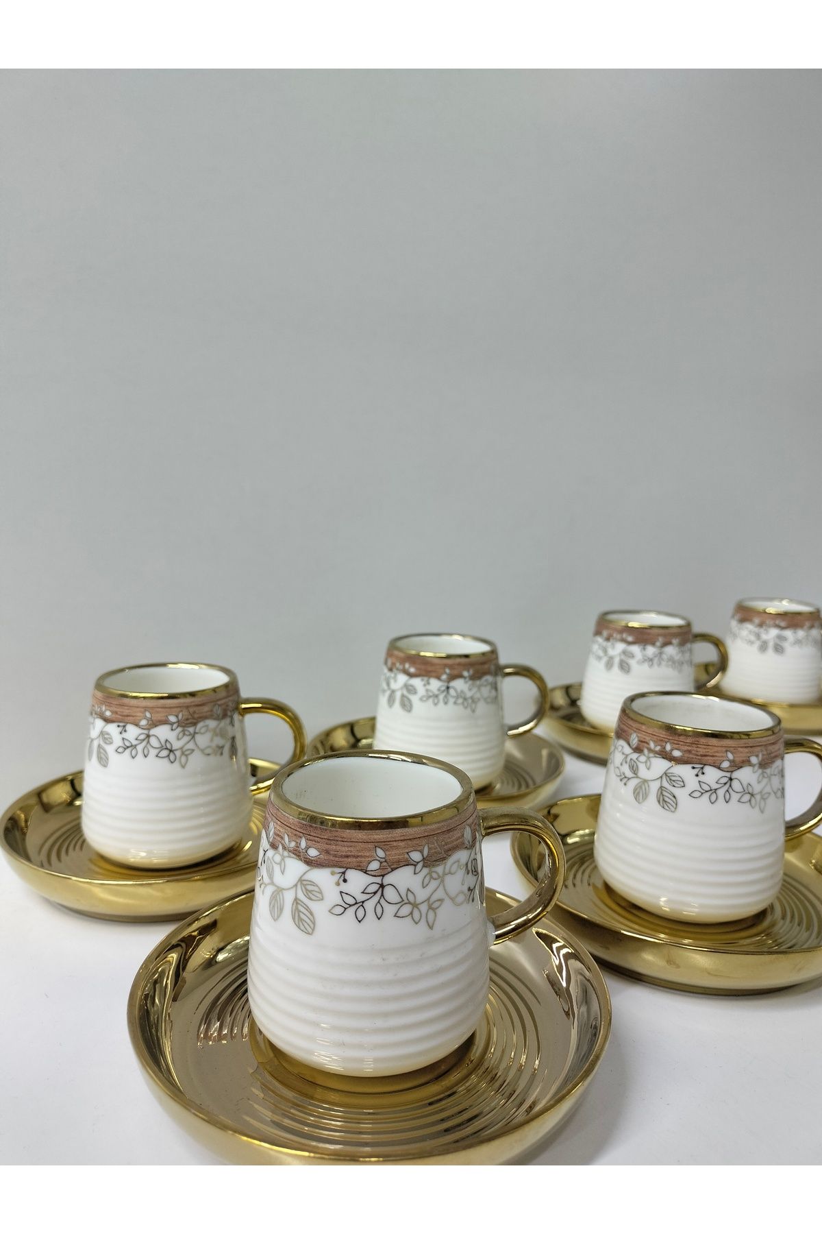 Yonca Hediyelik PORSELEN ÇİÇEKLİ GOLD 6 KİŞİLİK FİNCAN SETİ.ÇEYİZ HEDİYELİK, HOME, OFİS ŞIK SUNUM