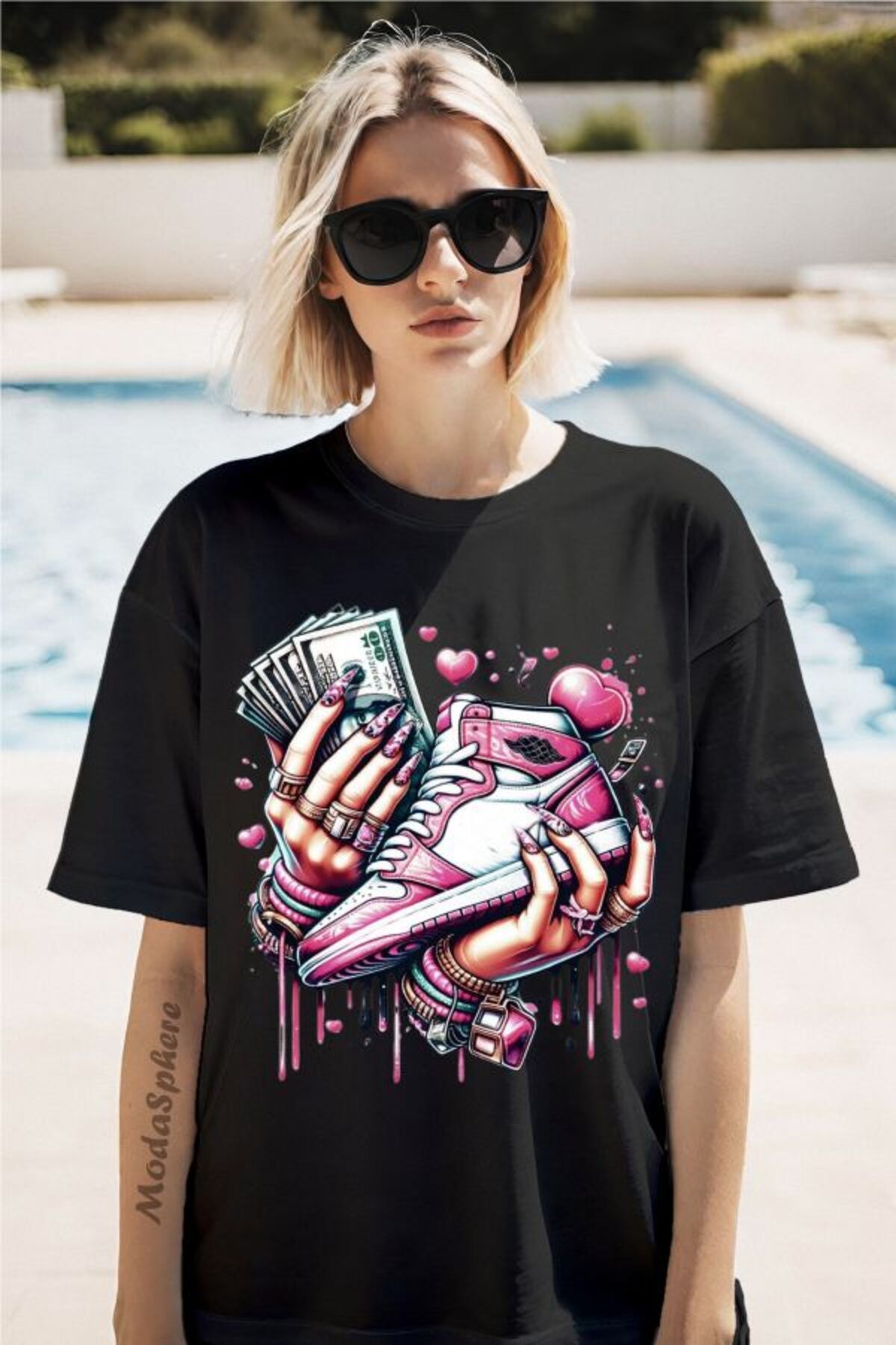 ModaSphere Para Baskılı Unisex Oversize Tişört