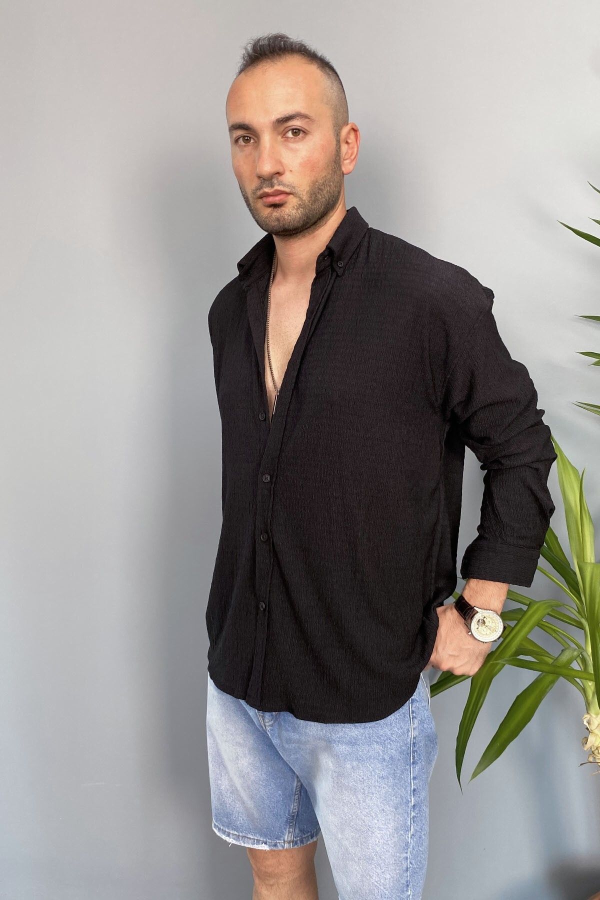 Alışveriş Sokağı Kırinkıl Kumaş Oversize Yumuşak Dokulu Gömlek