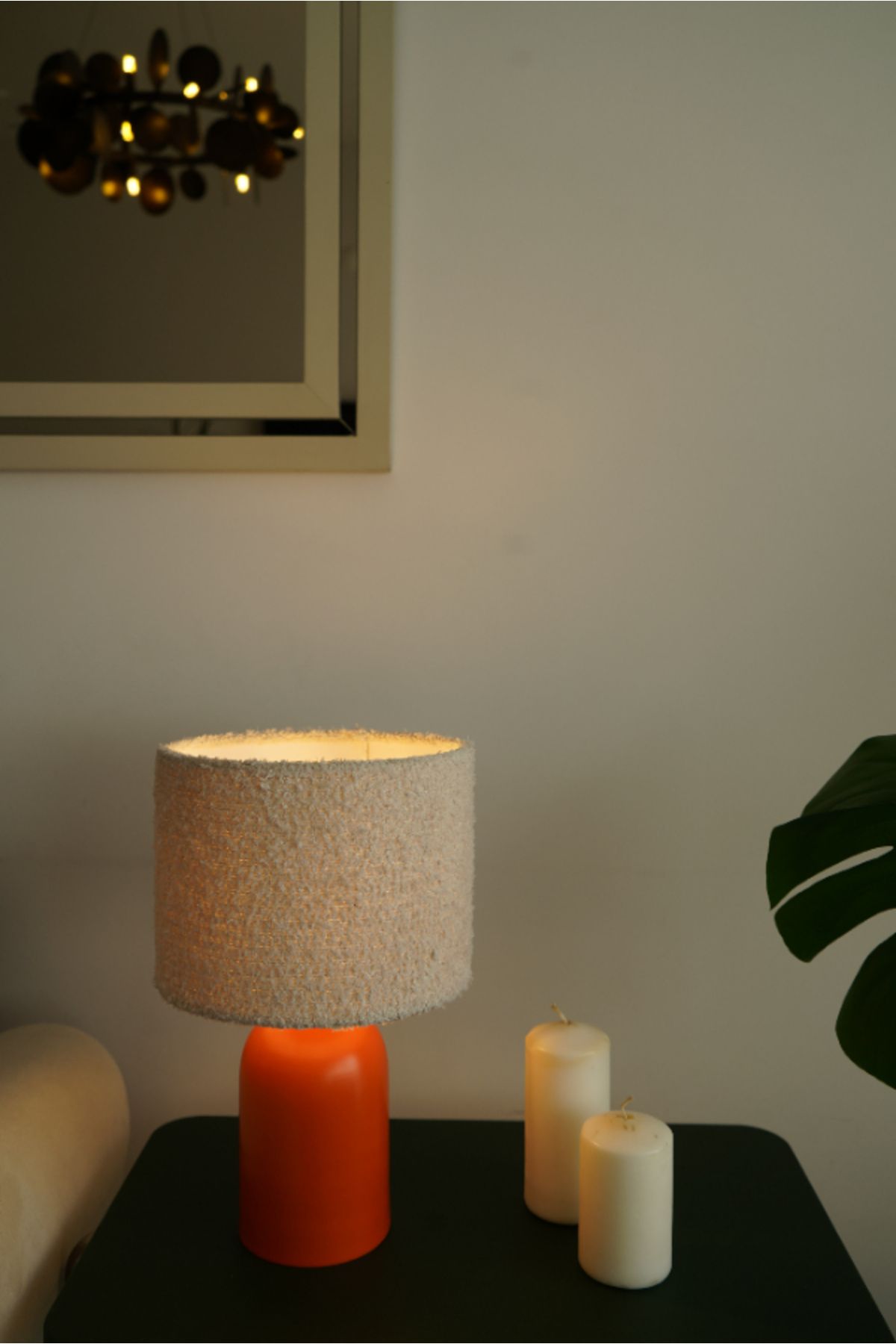 resinglight Turuncu Ayaklı Özel Dokuma Kumaş Şapkalı Şık Yatak Odası Salon Abajur Özel Modern