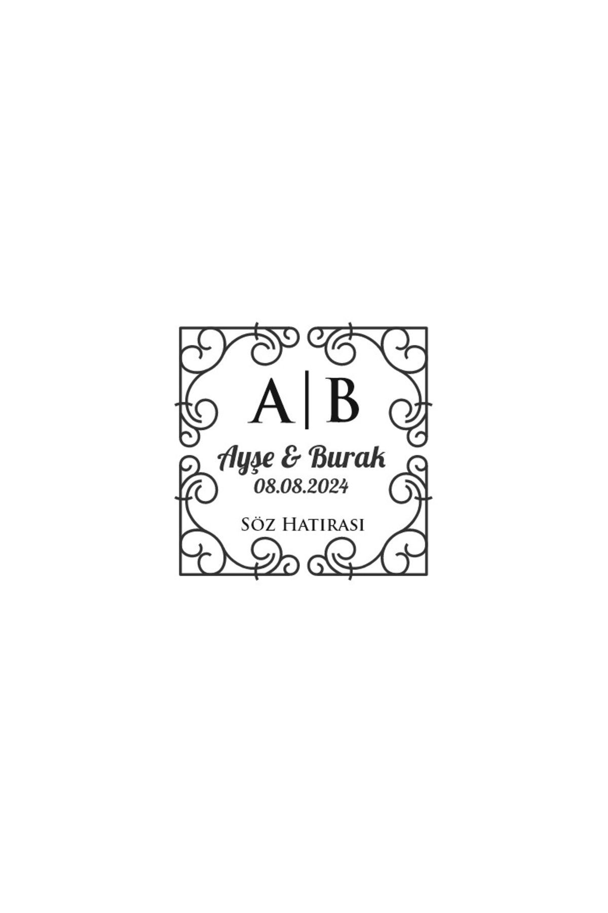 Reysa Tasarım Altın Çerçeveli Çam Çelenk Etiketi Kına Nişan Düğün 3x3 cm özel etiket / 50 adet sticker