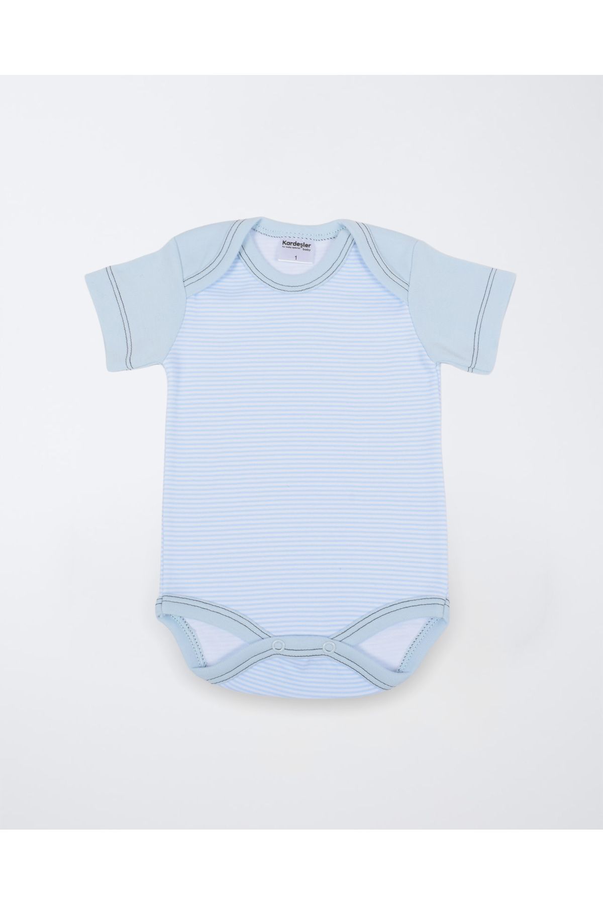 Emsun Erkek Bebek Yarım Kol Mavi Çizgili Çıtçıtlı Body - 0-3 Ay (56-62cm)