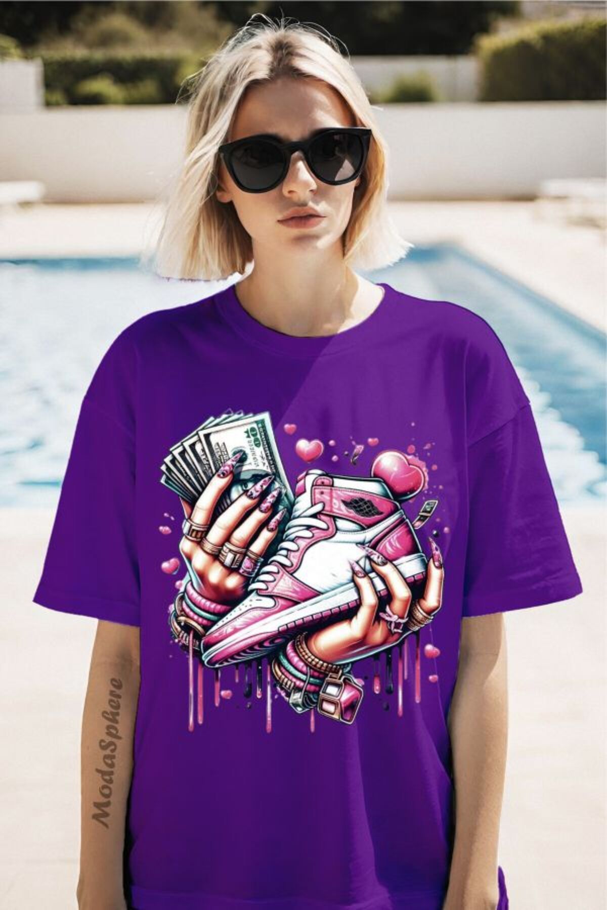ModaSphere Para Baskılı Unisex Oversize Tişört