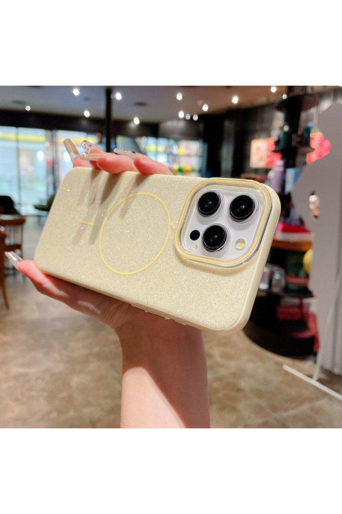 bovinox İphone 16 Plus Telefon Kılıfı Simli Parlak Işıltılı Magsafe Destekli Kılıf