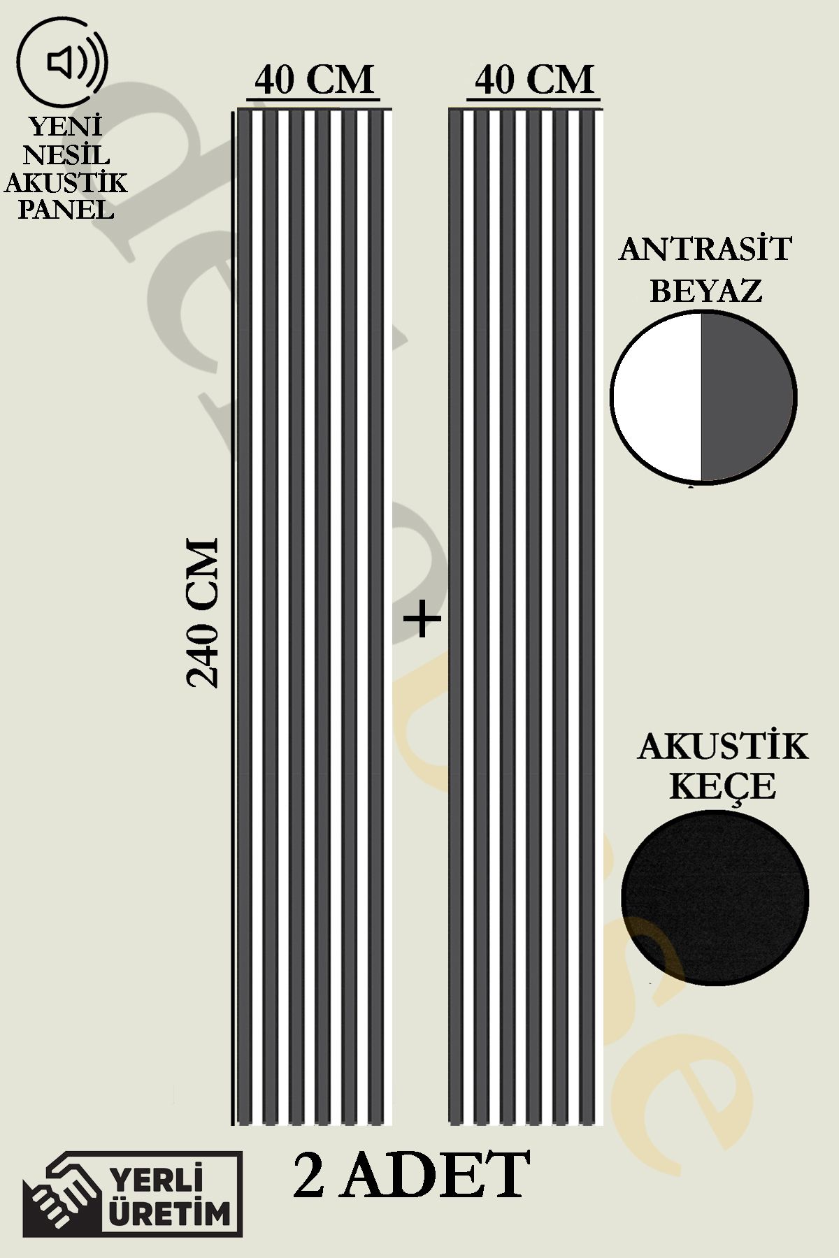 dekobase Antrasit-beyaz (2 ADET) 40x240cm Yeni Nesil Akustik Ahşap Duvar Paneli