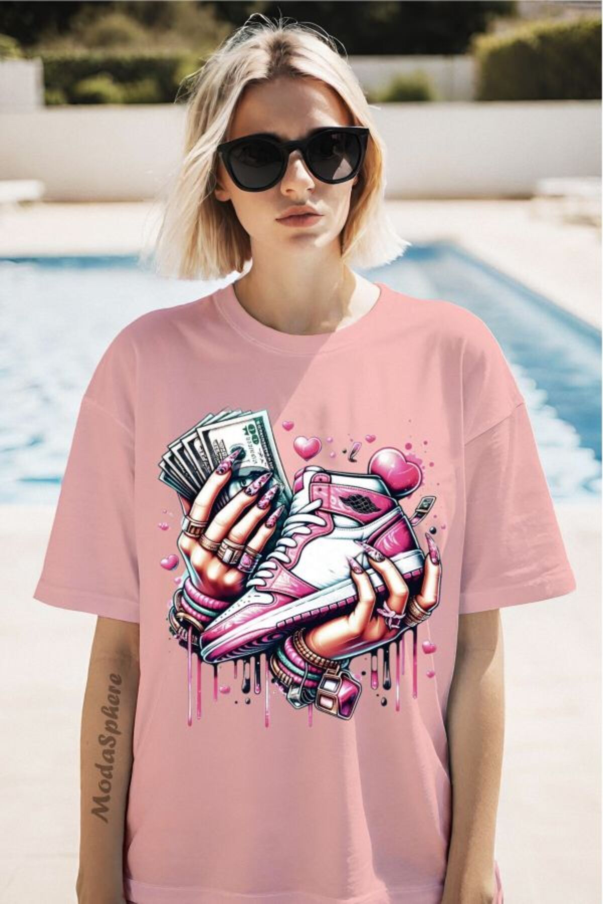 ModaSphere Para Baskılı Unisex Oversize Tişört