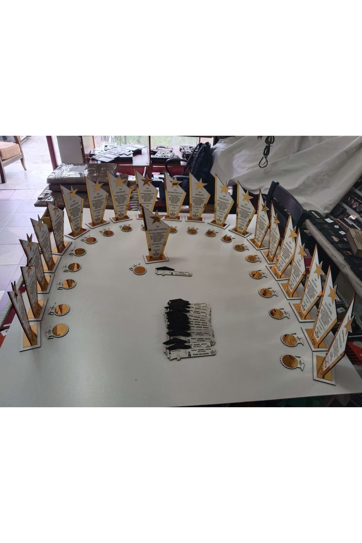 DEKORANLA Mezuniyet hediye seti: plaket, kitap ayracı ve anahtarlık, 3'lü paket, 5 adet fiyatına