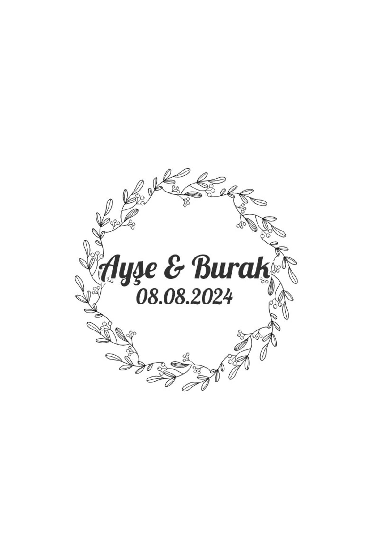 Reysa Tasarım Altın Halkalı Yaprak Çelenk Etiketi Kına Nişan Düğün 3x3 cm özel etiket / 50 adet sticker