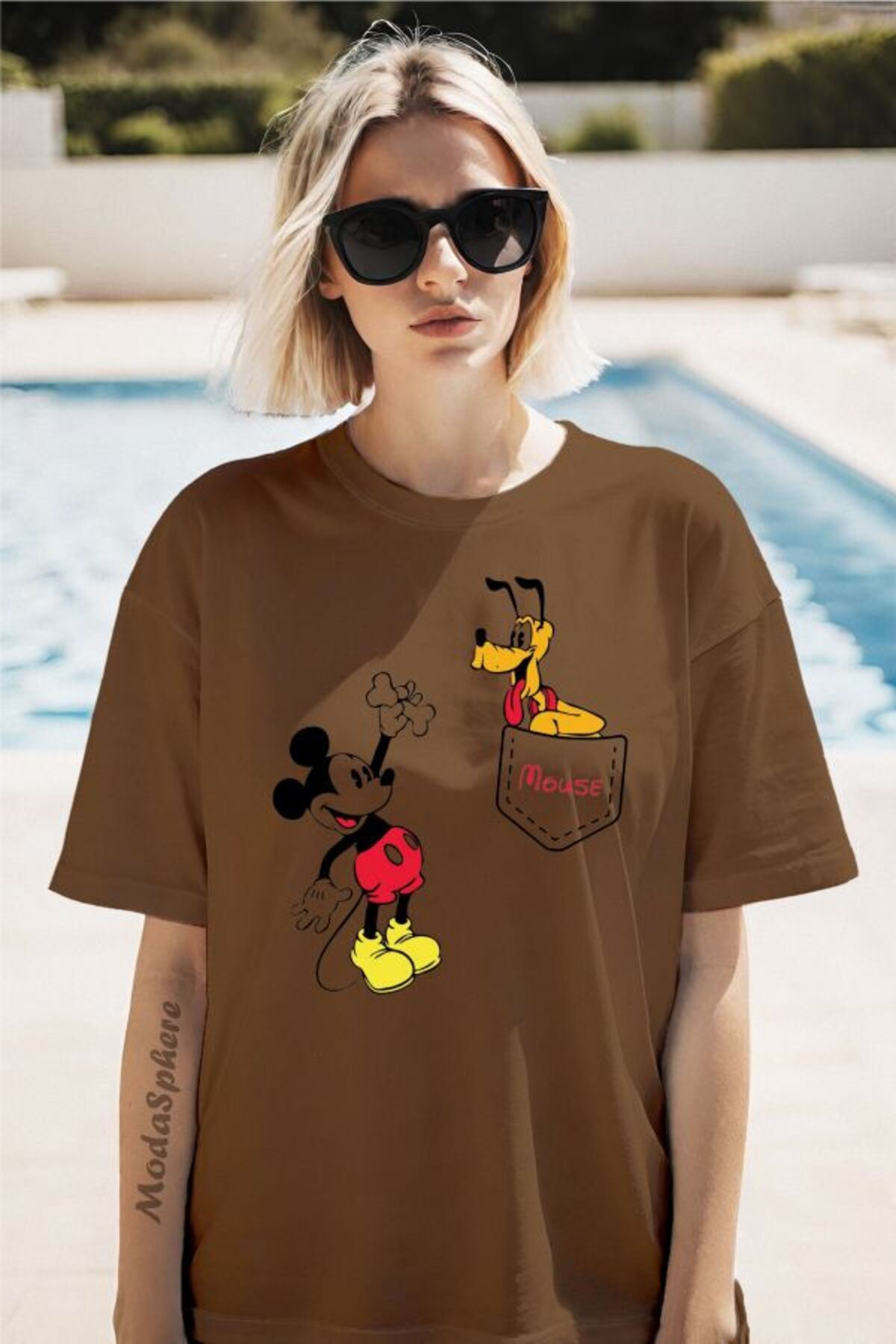 ModaSphere MICKEY Baskılı Cep Görselli Unisex Oversize Tişört