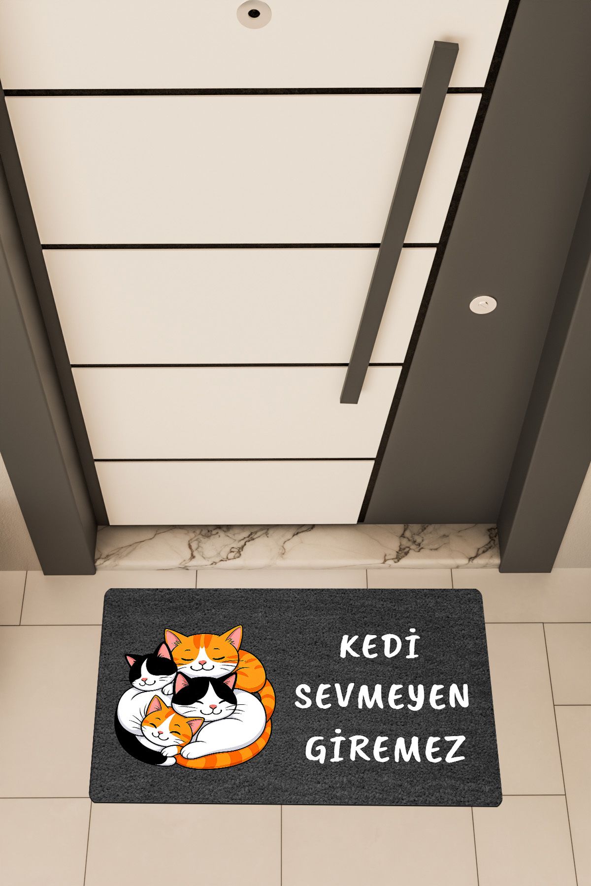 Dormot Home Yüksek Kaliteli Dijital Baskı Siyah, Sarmaş Dolaş Kediler temalı Kapı Önü Paspası