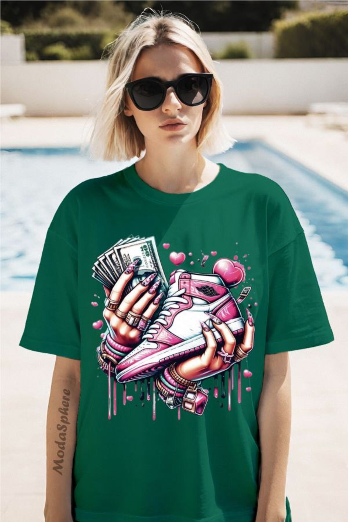 ModaSphere Para Baskılı Unisex Oversize Tişört