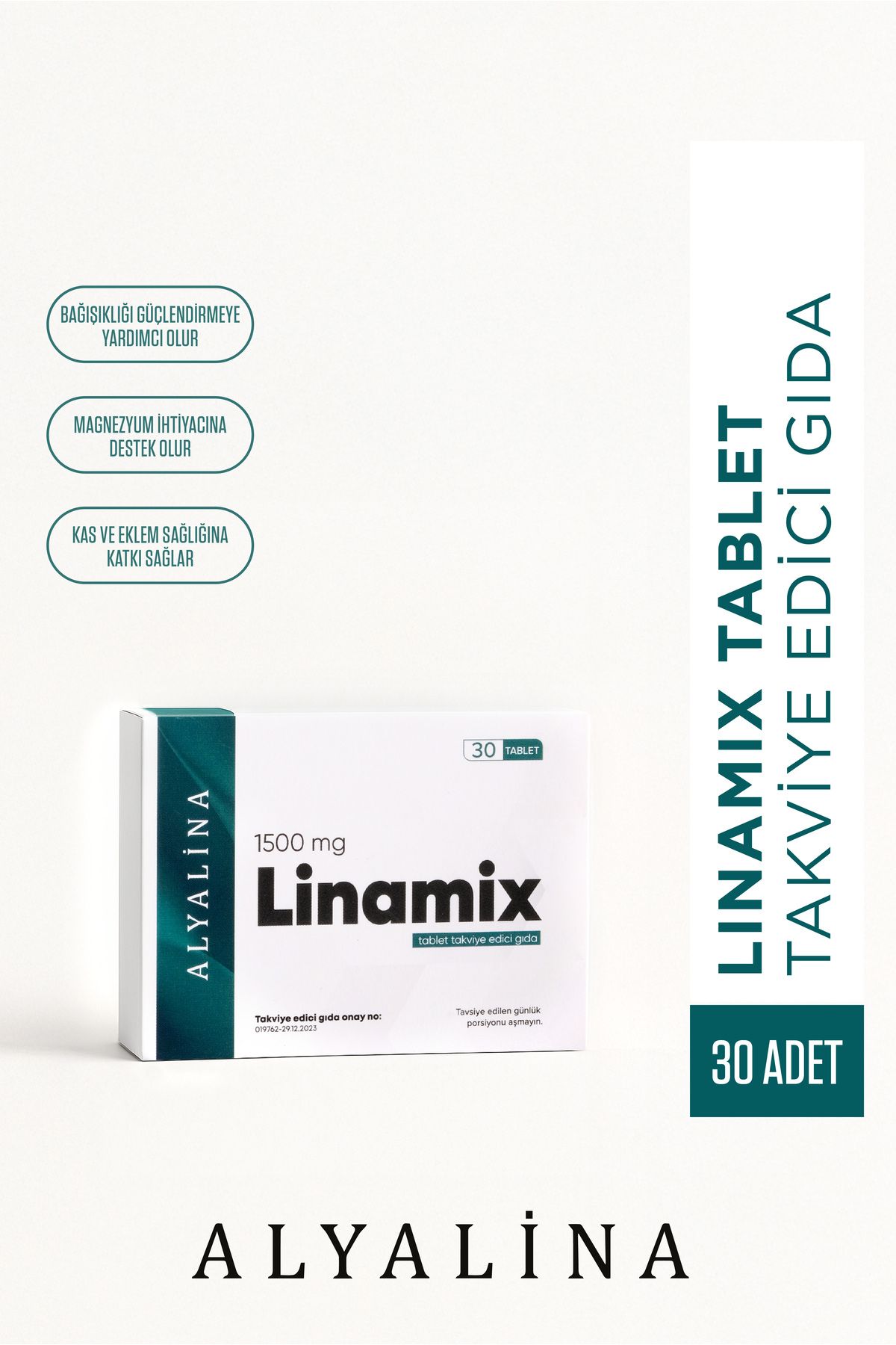 alyalina Linamix 1500 Mg 30 Tablet Magnezyum, Sodyum, Sinameki, Hidrolize Kolajen Desteği