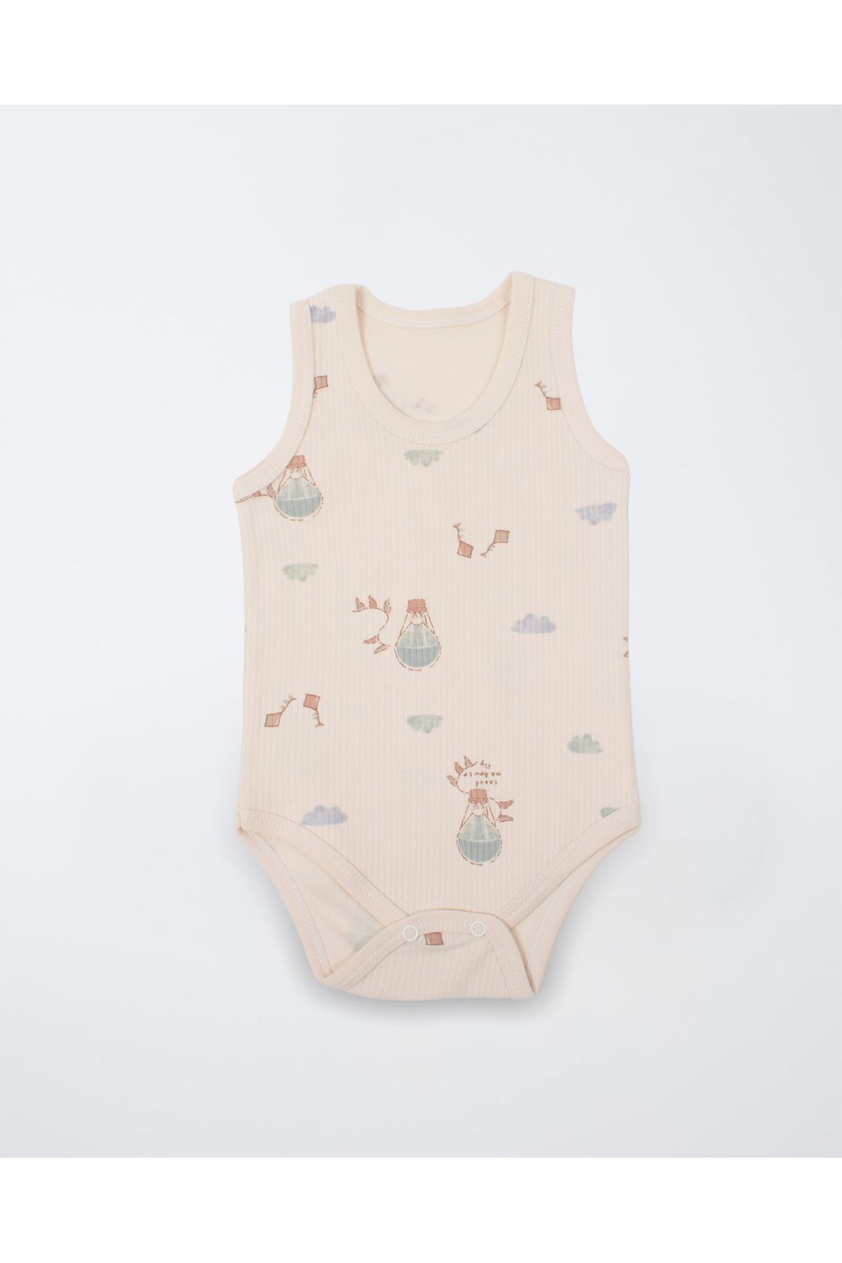 Emsun Erkek Bebek Ekru Desenli Çıtçıtlı Atlet Body - 0-3 Ay (56-62cm)