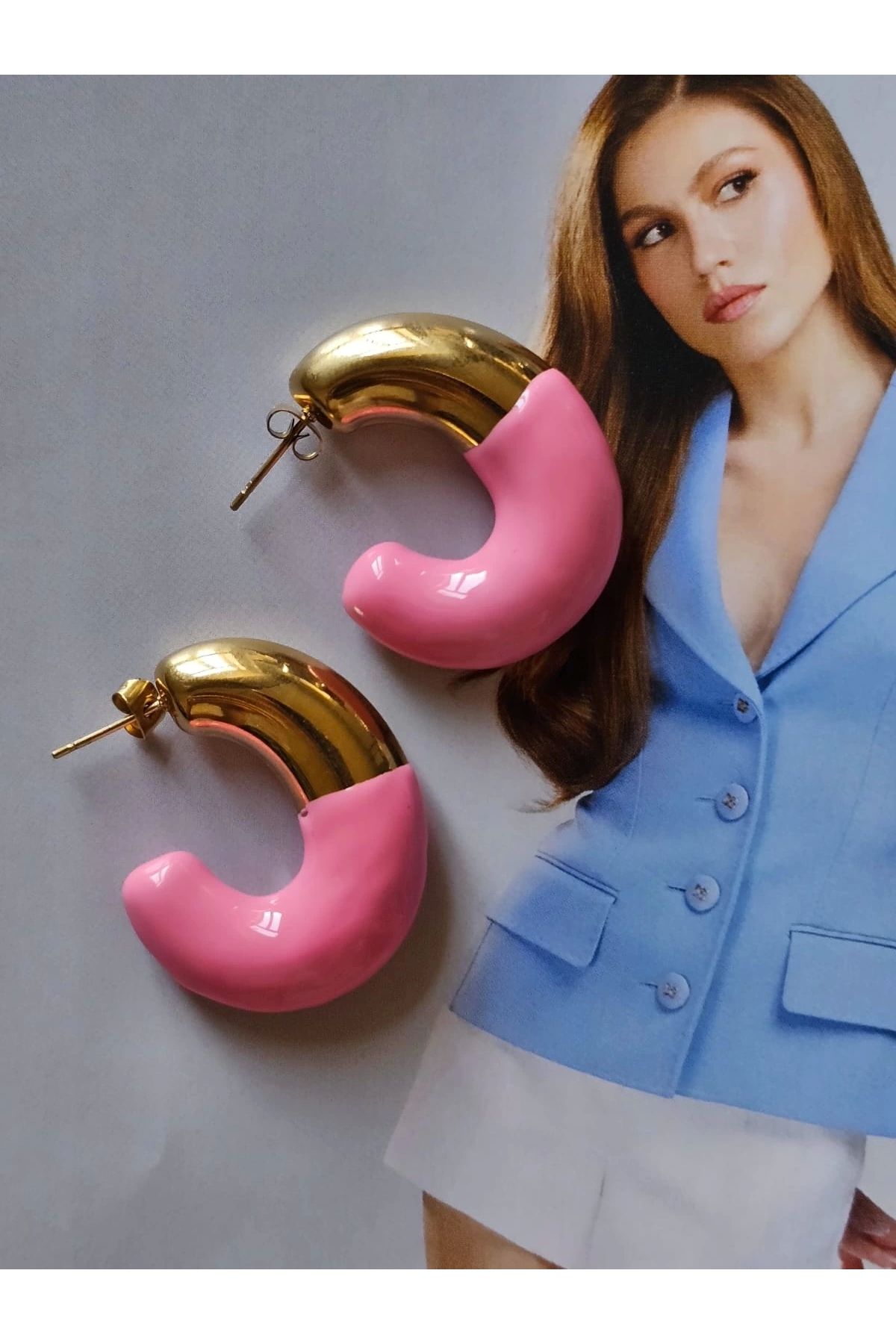SİBEL AKSESUAR ÇELİK HALKA KÜPE PEMBE