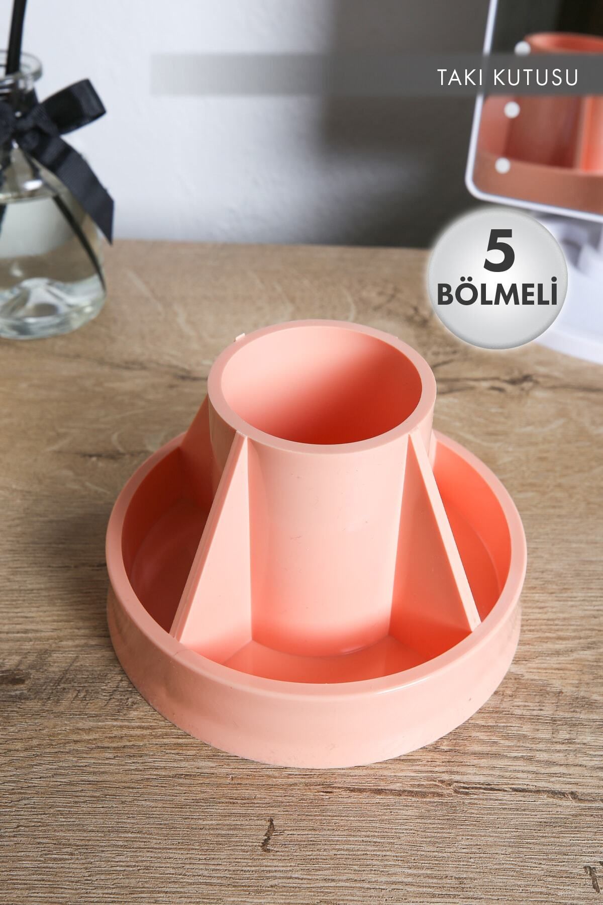 DEKORANLA Turuncu ve pembe renklerde 5 bölmeli çekmeceli makyaj düzenleyici organizer