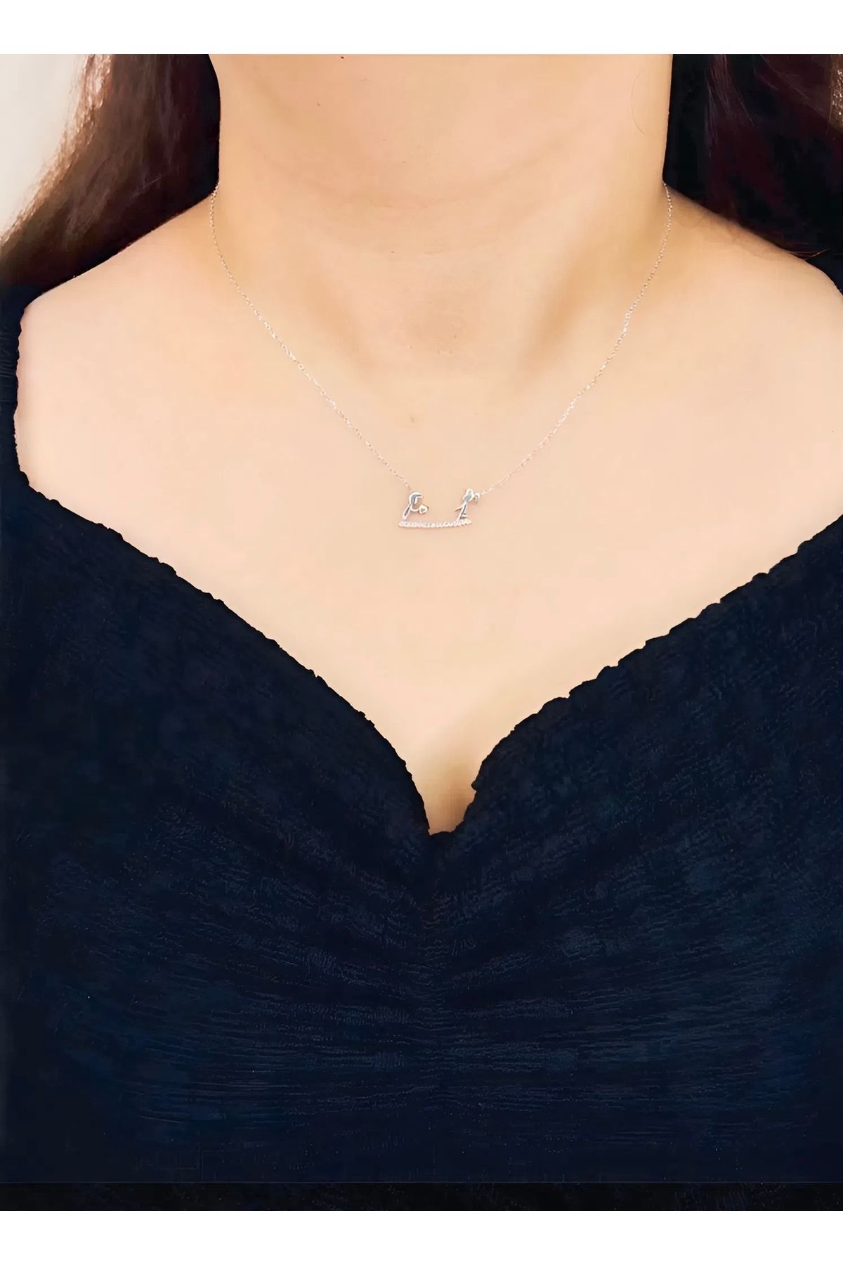 Azra Silver&Aksesuar 925 Ayar Zirkon Taşlı kalpli Aşk Model Zincirli Gümüş Kolye