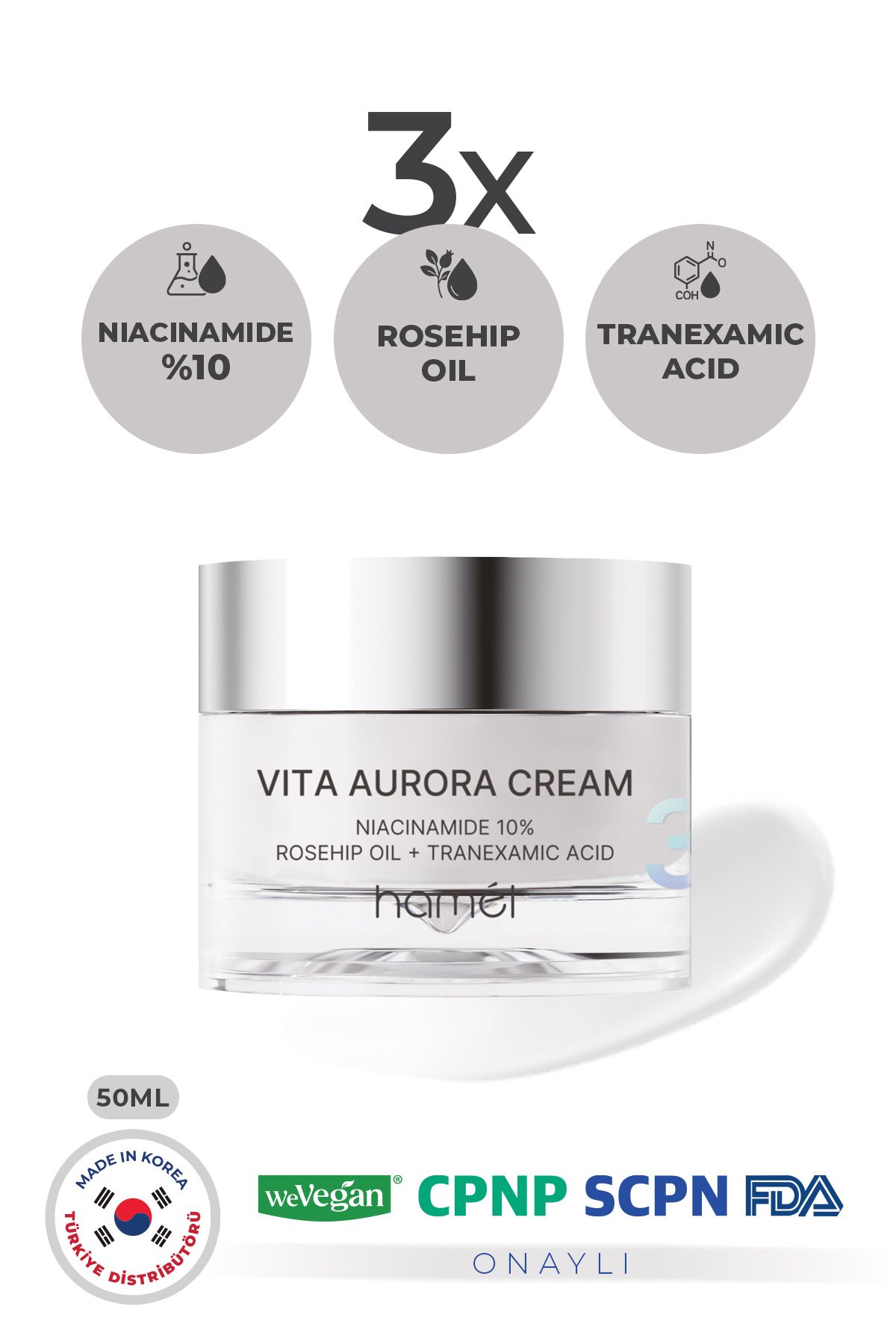HAMEL 3X Vita Aurora Cream %10 Niacinamide Koyu Leke Karşıtı Cilt Tonu Eşitleyici Krem Kore 50ml