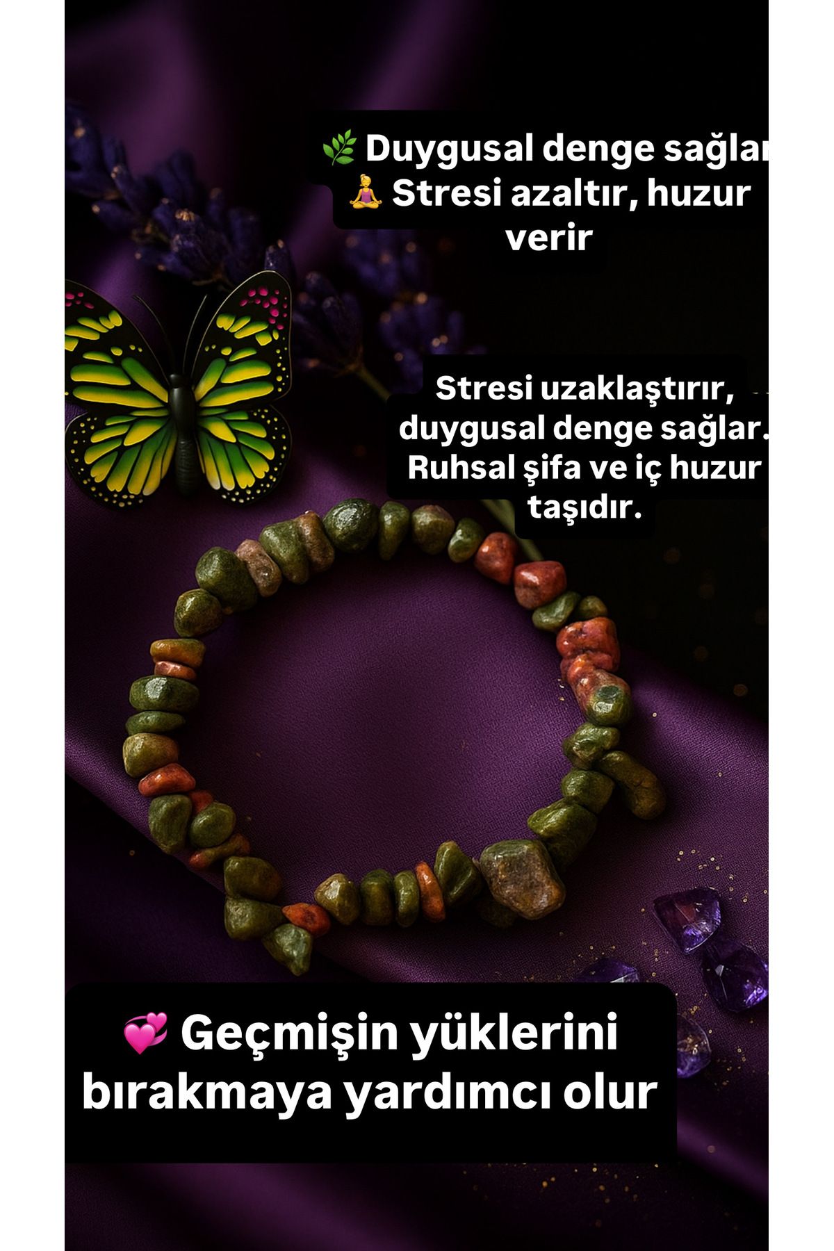 MODA 💚 Unakit Taşı Stresi uzaklaştırır, duygusal denge sağlar. Ruhsal şifa ve iç huzur taşıdır.