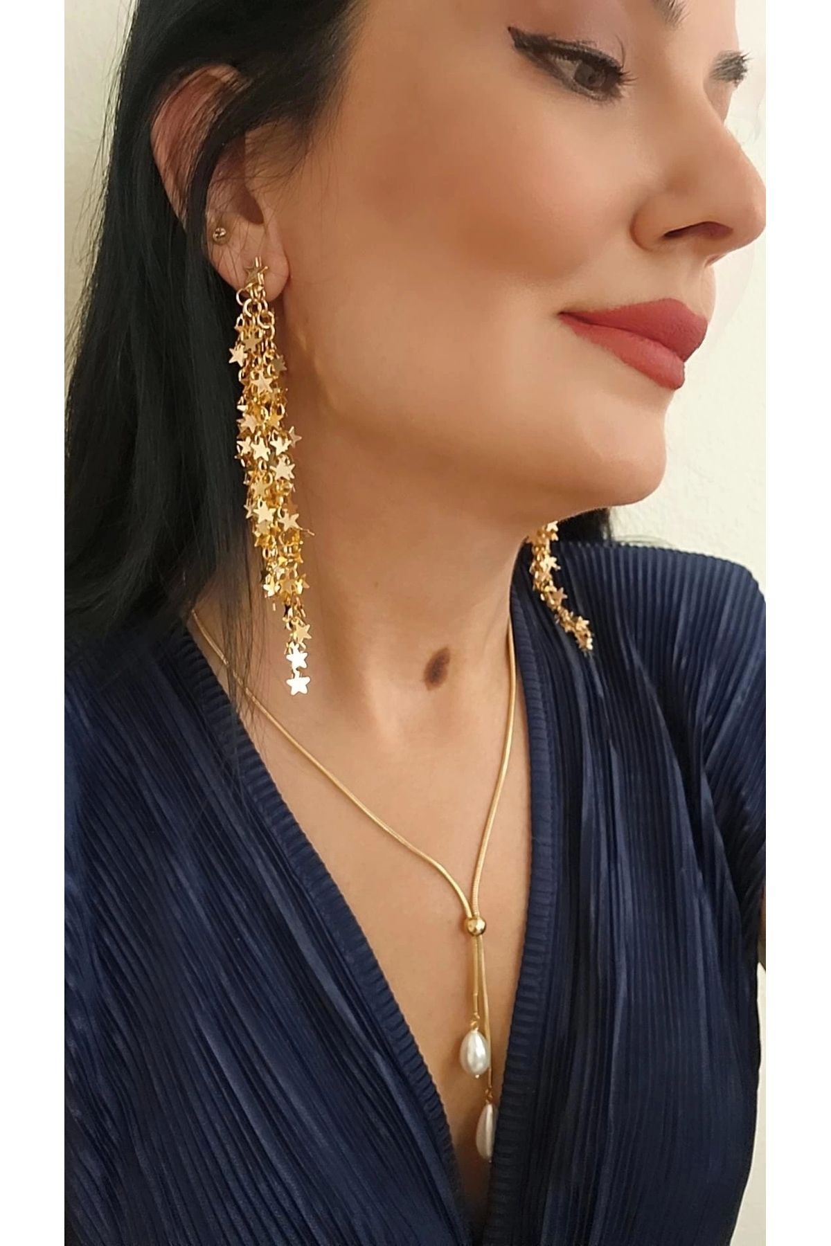 SİBEL AKSESUAR MARKA MODEL PULLU YILDIZ SALLANTILI KÜPE